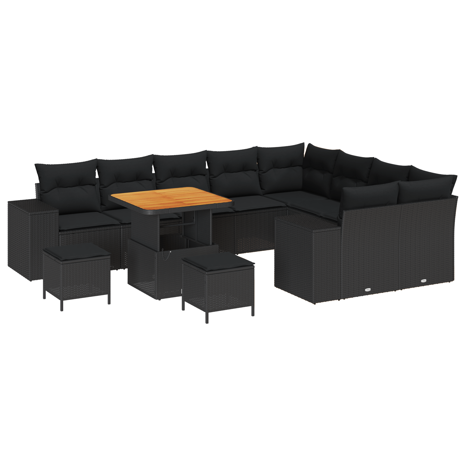 Set de Canapea cu 12 Piese si Perne Negru Ratan Poliratan Acacia — imaginea 2