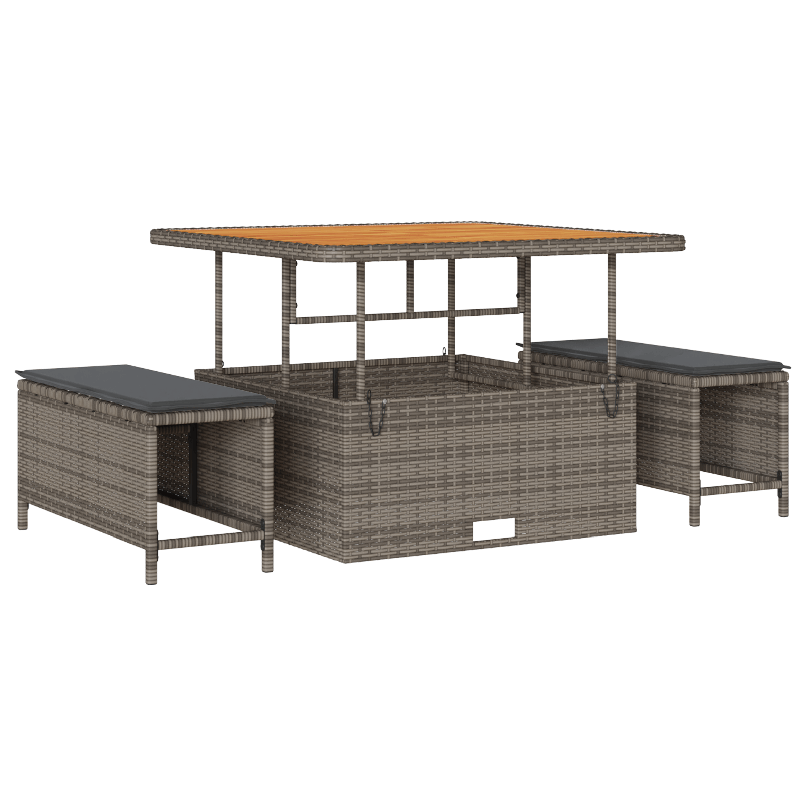 Set Sofa 9 Piese Gri Ratan Poliester Acacia cu Perne — imaginea 3