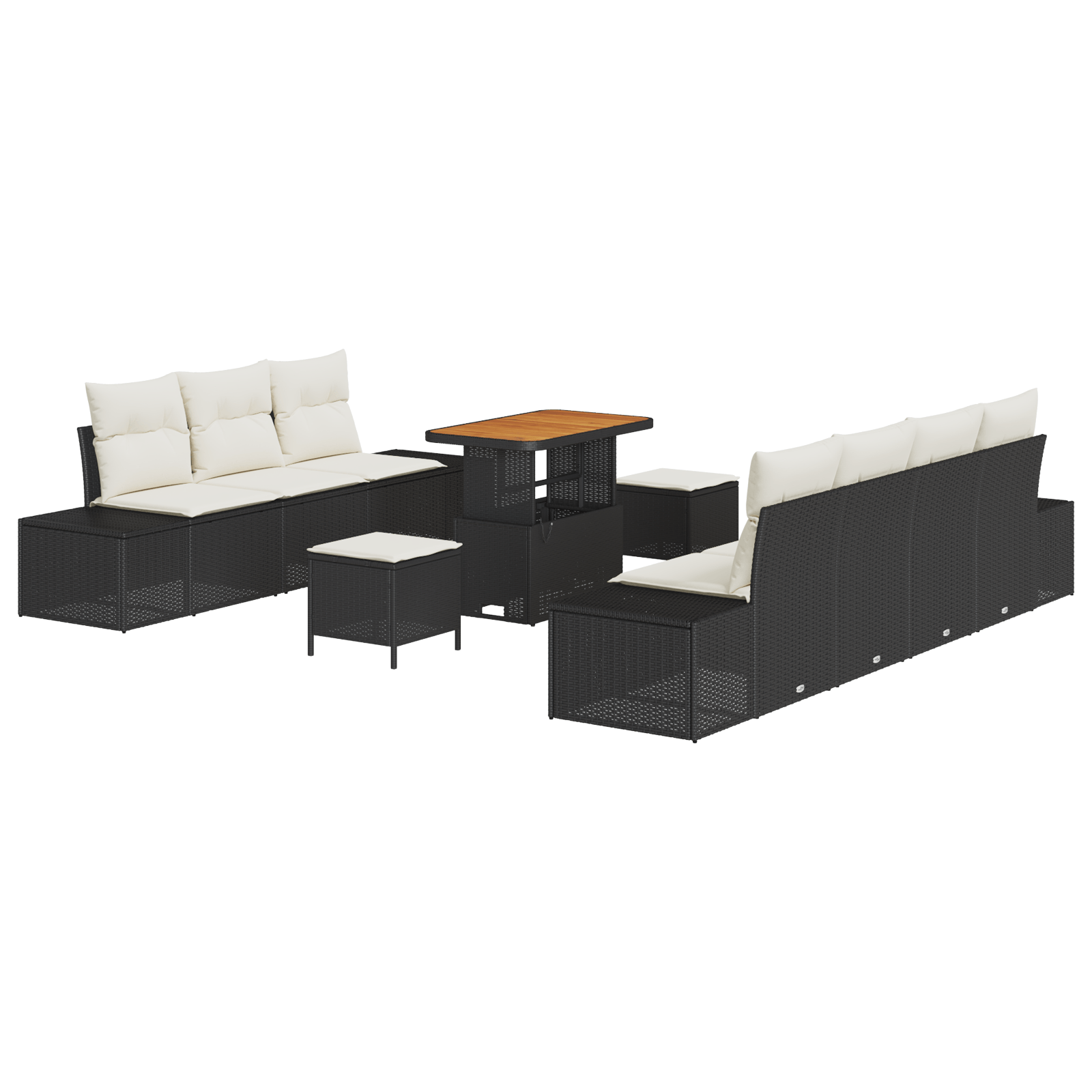 Set de Canapea cu 10 Piese si Perne Negru din Ratan Acacia — imaginea 2