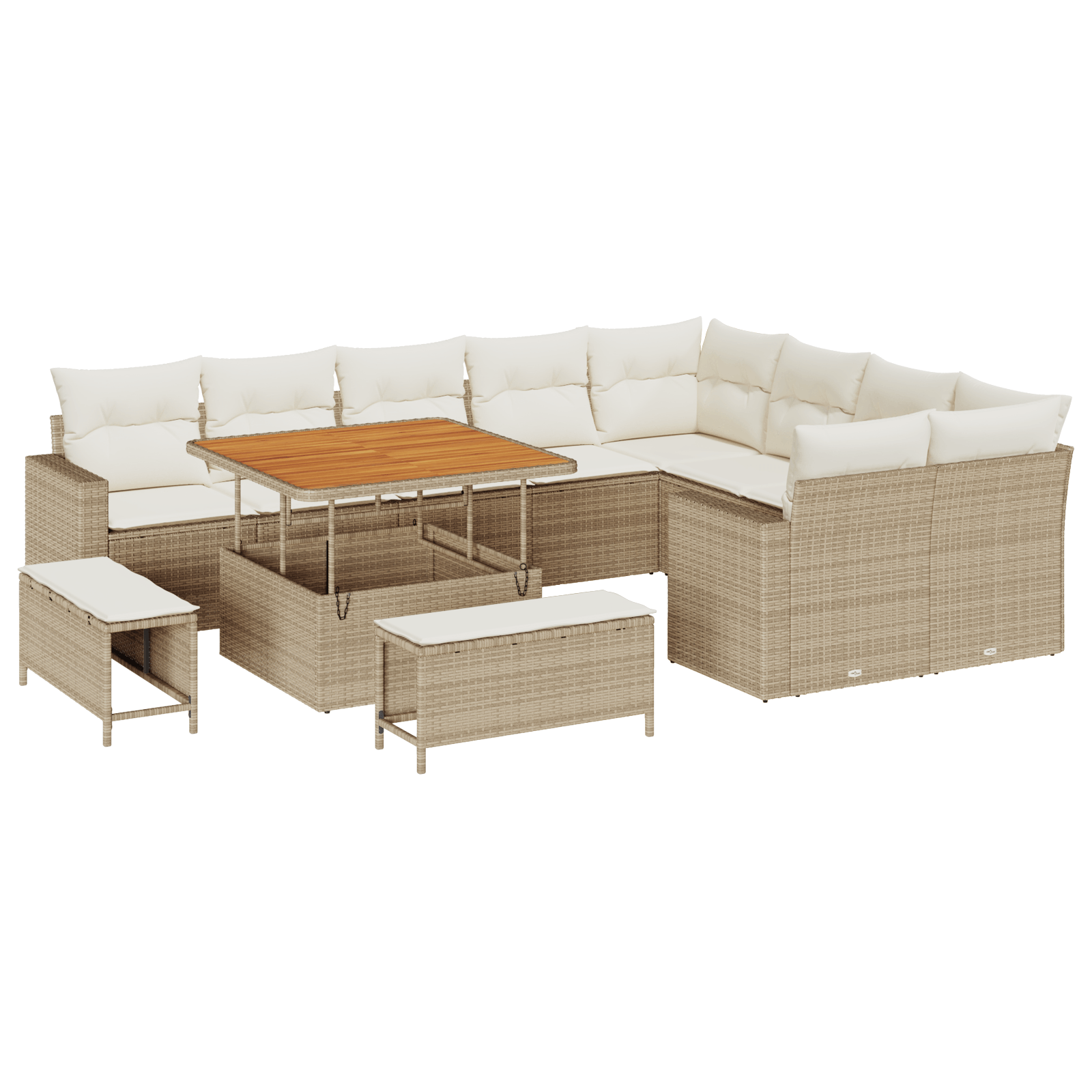 Set canapele 12 piese cu perne bej ratan poliester — imaginea 2