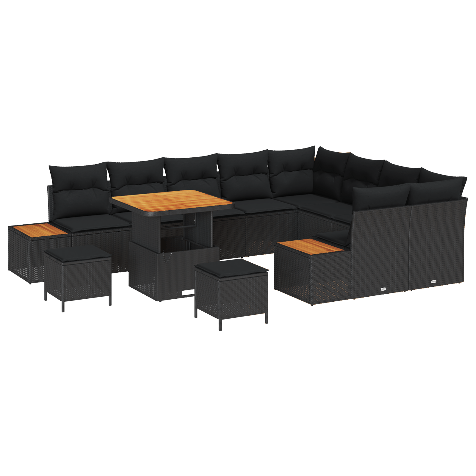 Set de canapea 12 Piese cu perne Negru Poliratan Acacia — imaginea 2
