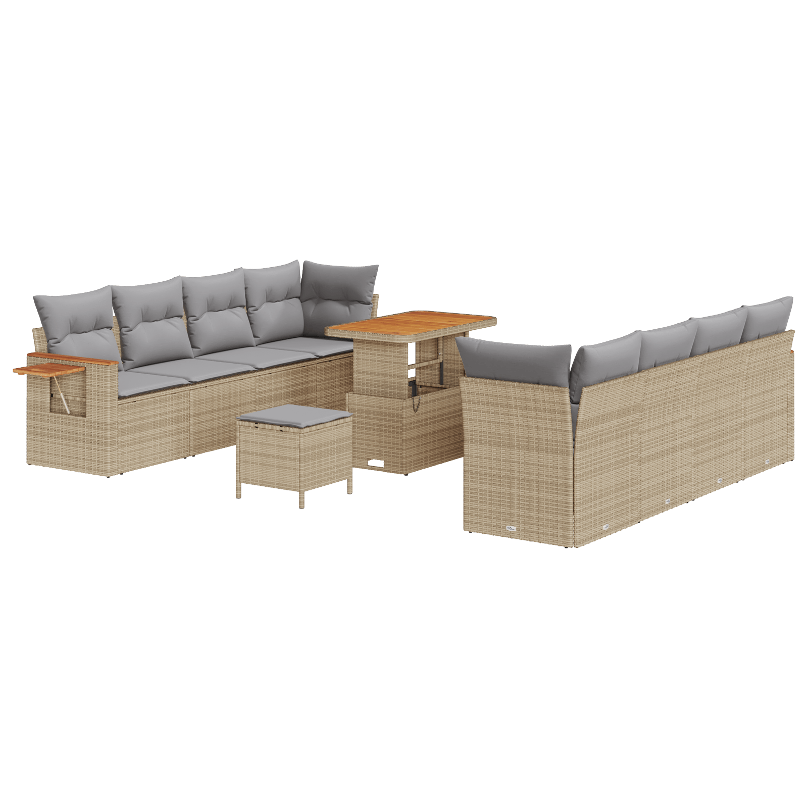 Set de Canapea cu 11 Piese si Perne Bej din Ratan Poliesteric Acacia — imaginea 2
