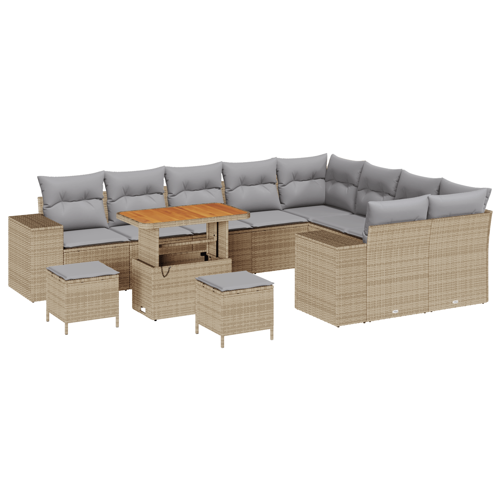 Set canapea cu 12 piese, Ratan bej, Acacia — imaginea 2