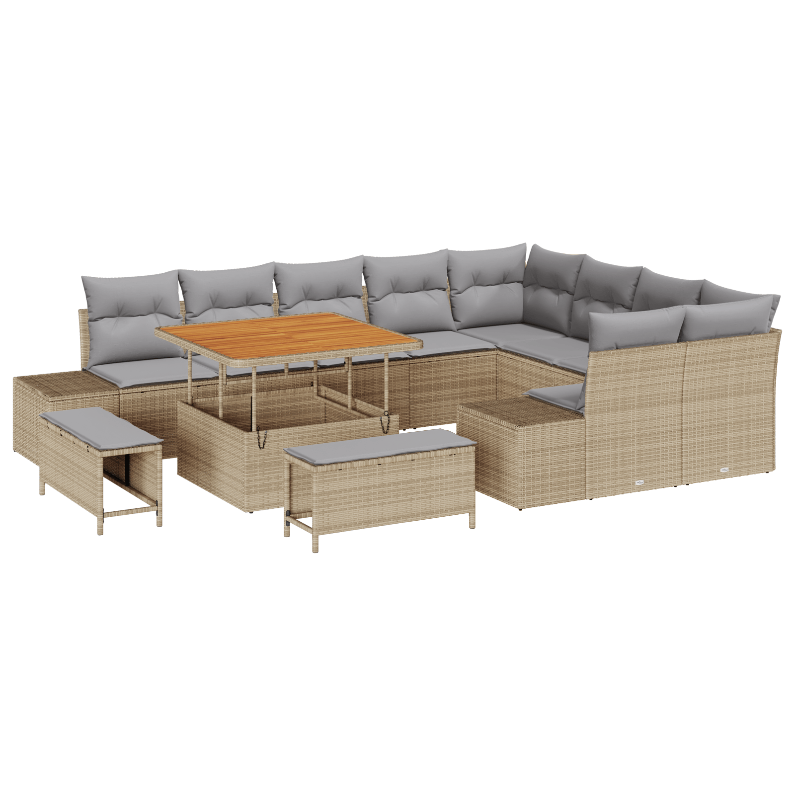 Set canapea 12 piese cu perne Bej din ratan Acacia — imaginea 2