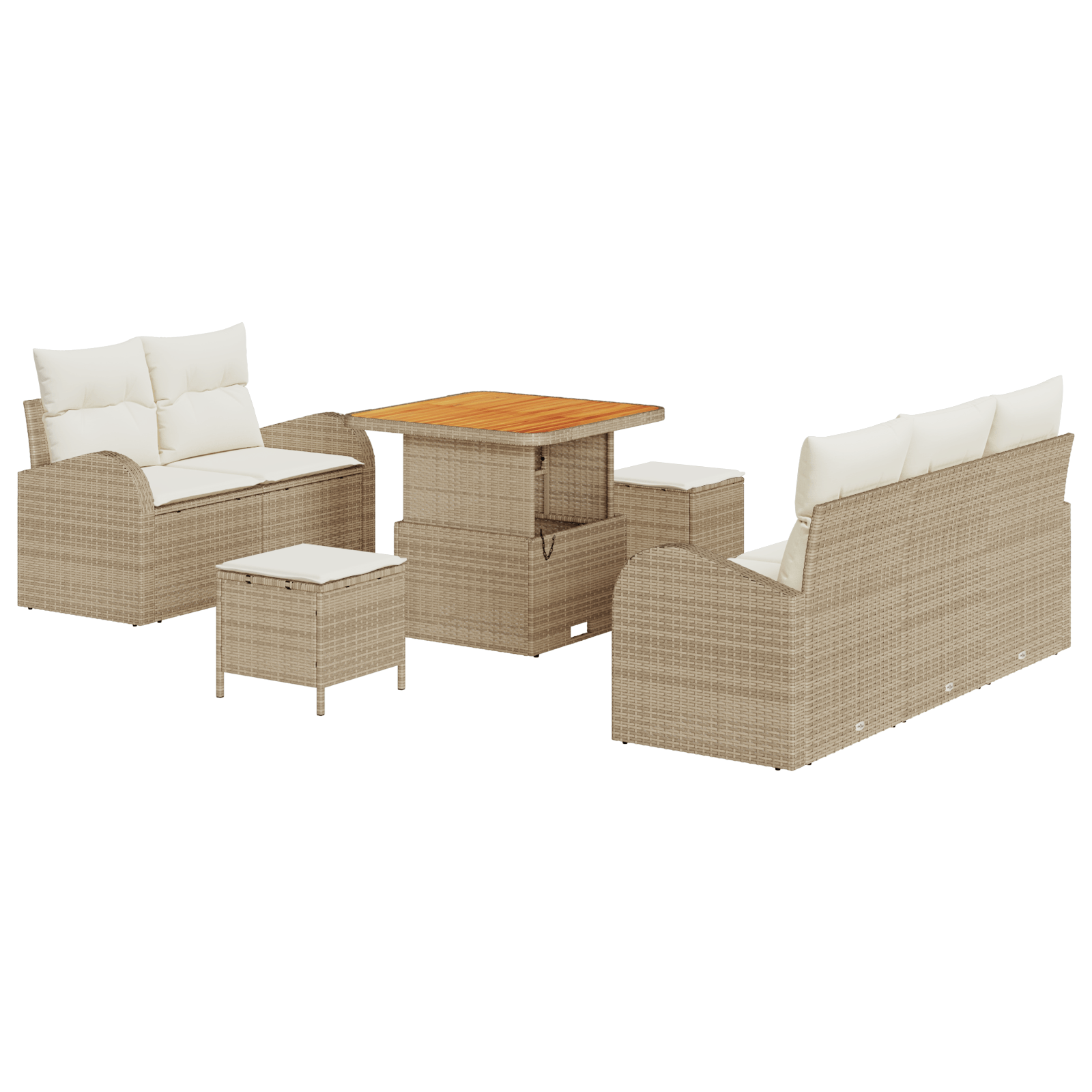 Set de Canapea cu 8 Piese cu Perne Bej Poliratan Acacia — imaginea 2