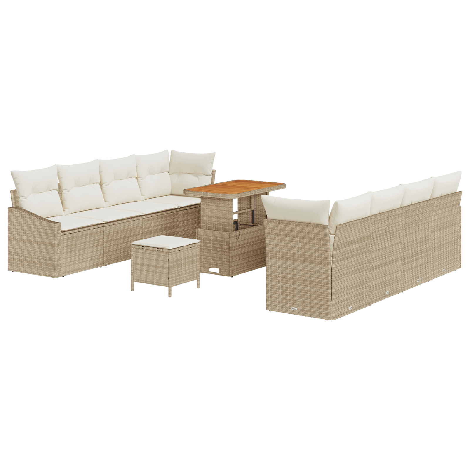 Set canapea 11 piese cu perne Bej Poliratan Acacia — imaginea 2