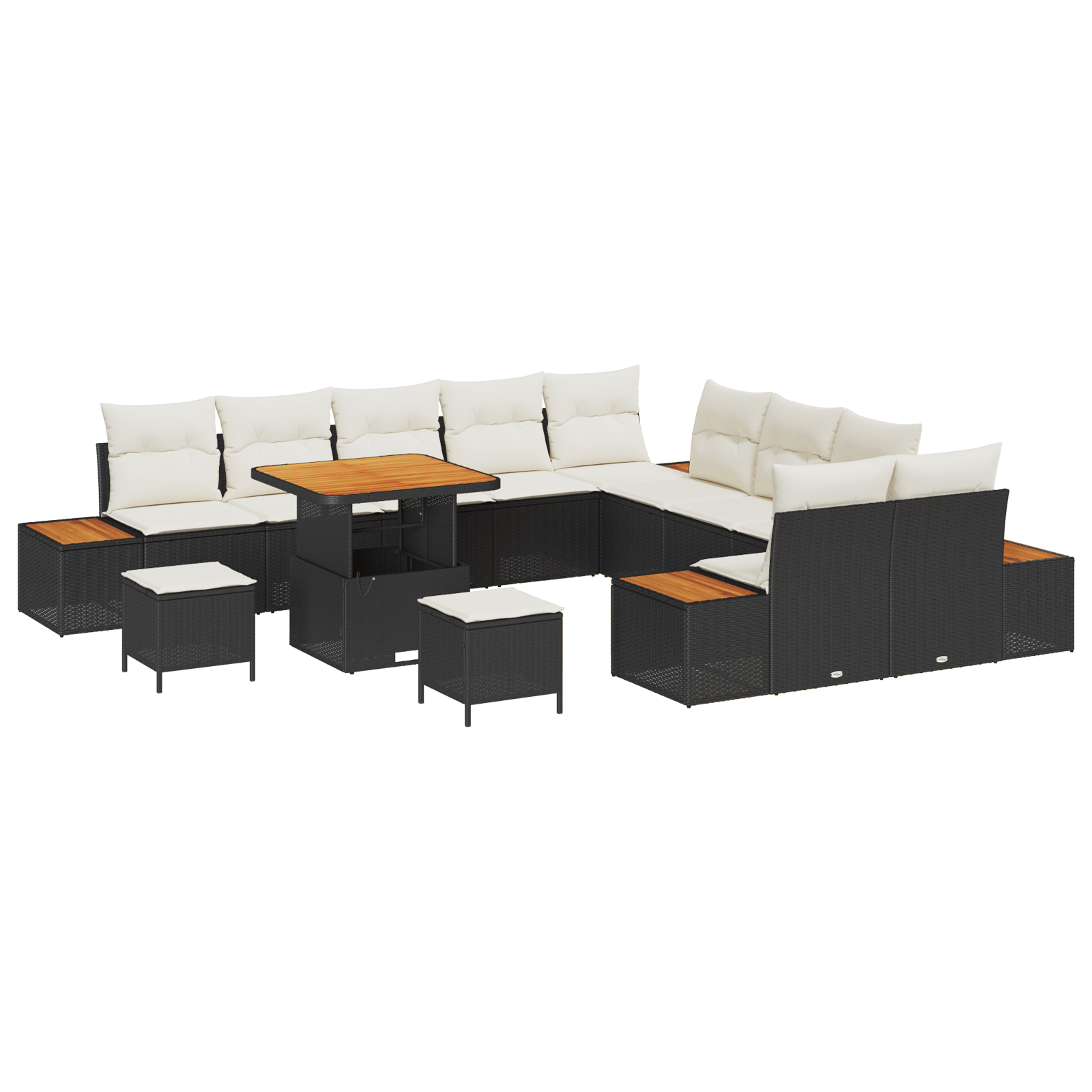 Set de canapea din 13 piese cu perne Ratan negru — imaginea 2