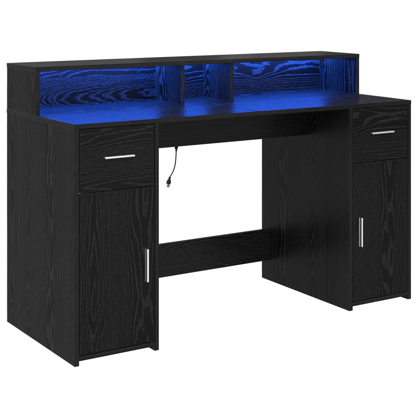Birou Stejar negru 140x55x91 cm Lemn prelucrat — imaginea 2