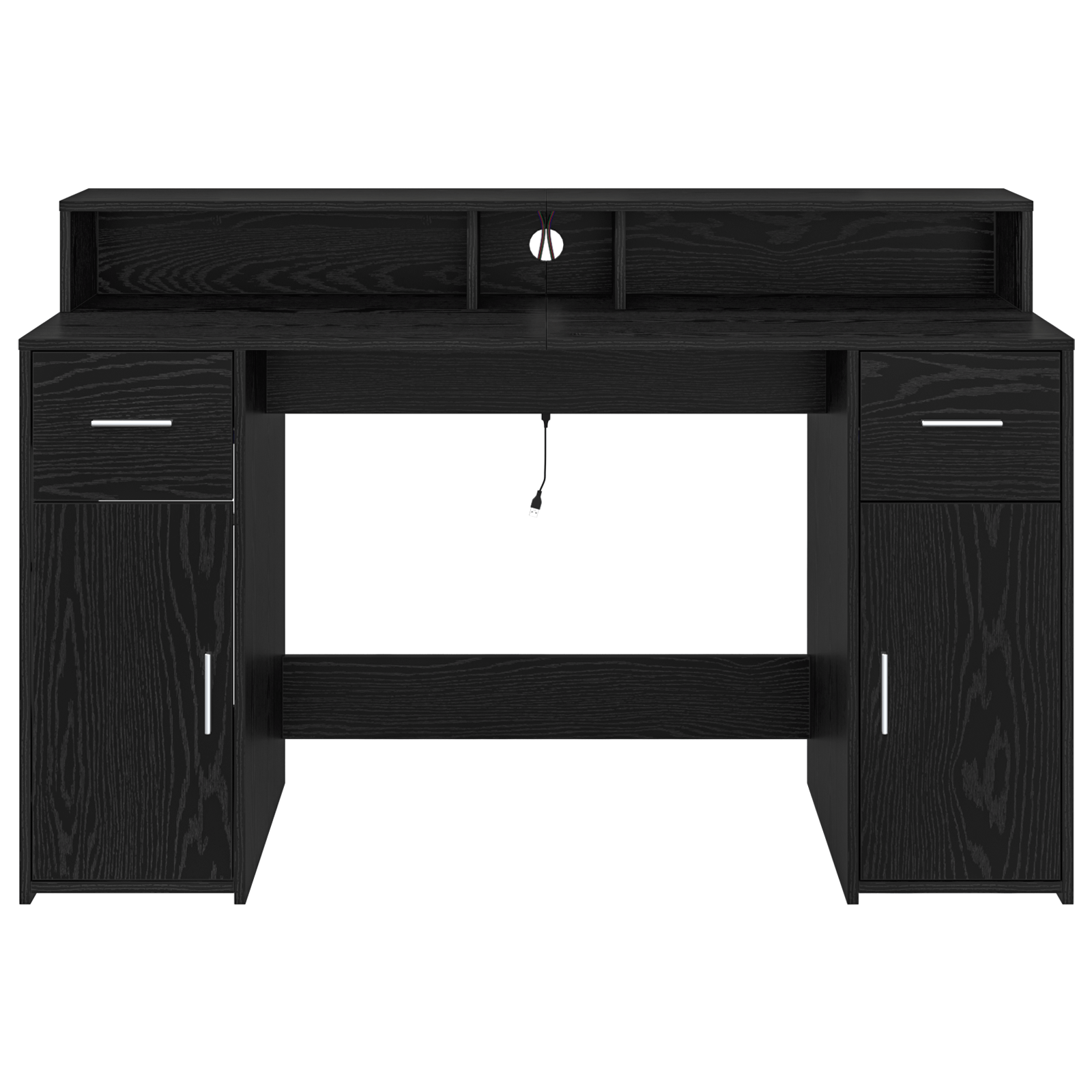 Birou Stejar negru 140x55x91 cm Lemn prelucrat — imaginea 6