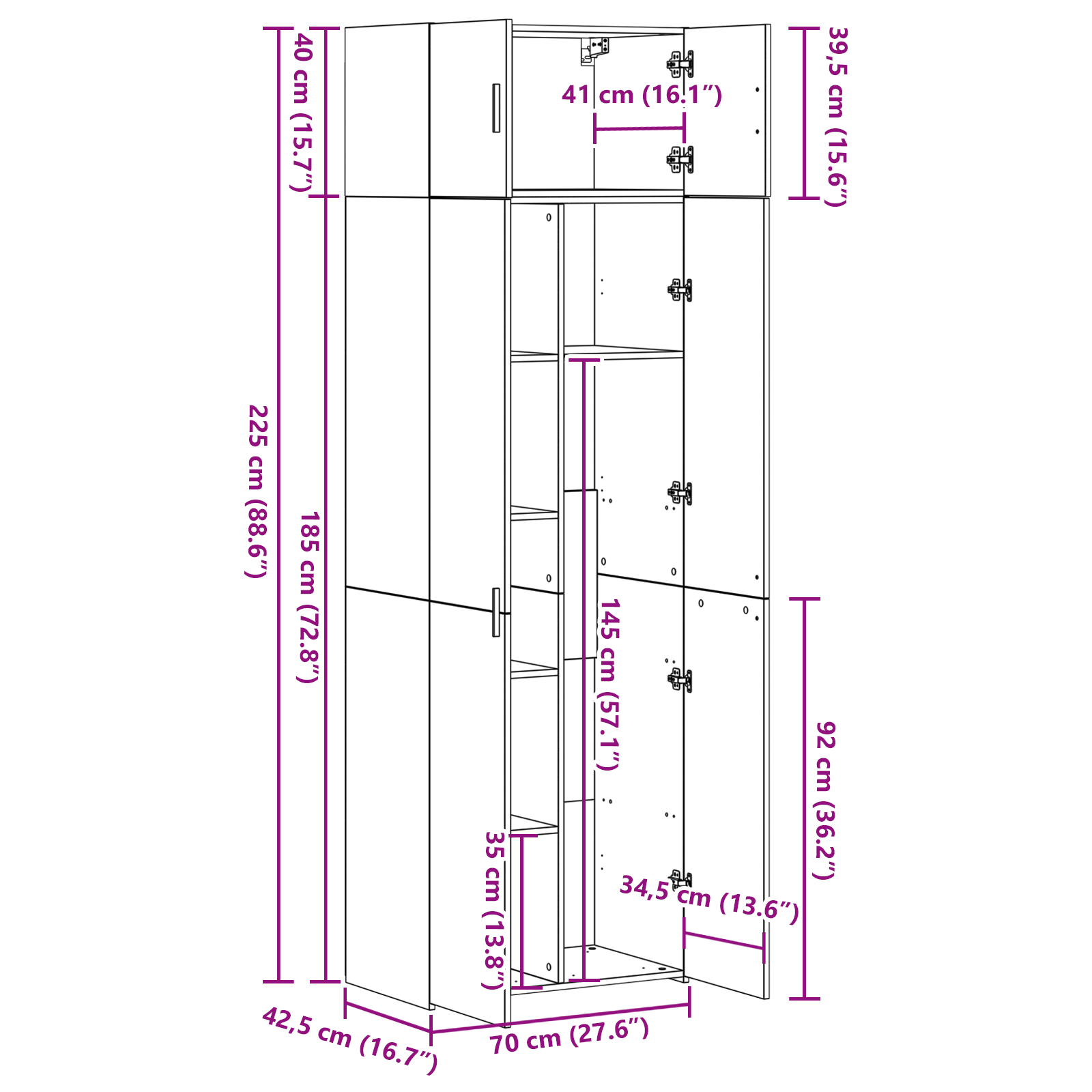 Dulap de depozitare Stejar Negru 70x42.5x225 cm Lemn procesat — imaginea 12