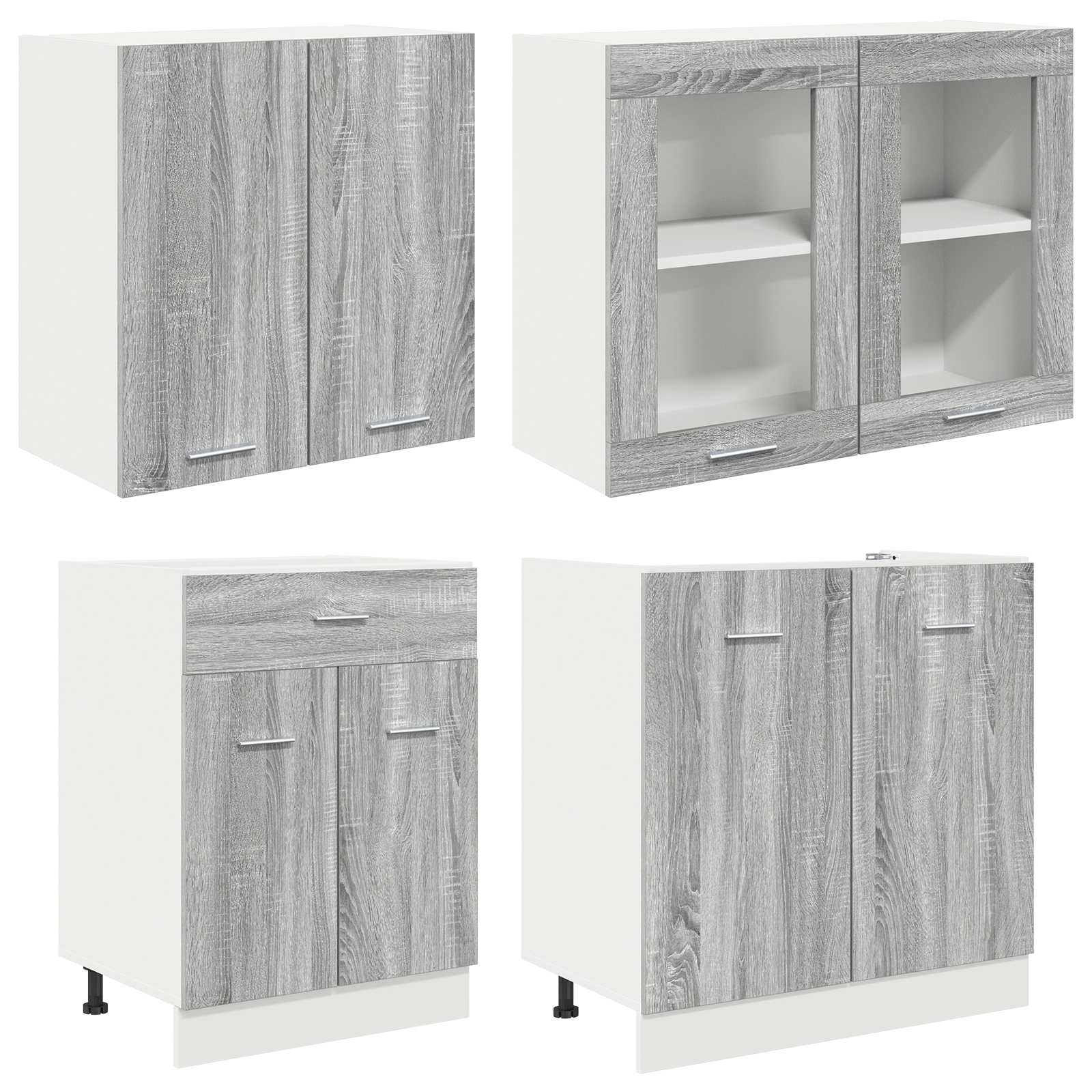 Set de Dulapuri de Bucatarie 4 Piese Gri Sonoma Lemn Prelucrat — imaginea 4