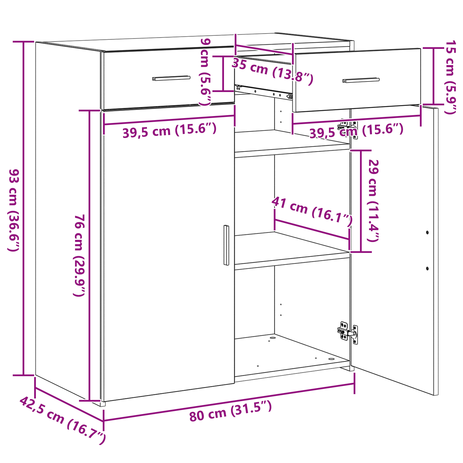 Sifonier Stejar Negru 80x42.5x93.5 cm Lemn Ingineresc — imaginea 10