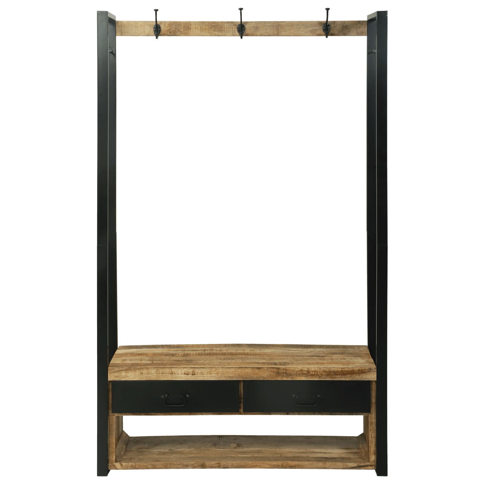 Raft pentru Haine cu Carlige si Rafturi 110x40x185 cm Lemn Masiv de Mango Aspru — imaginea 5