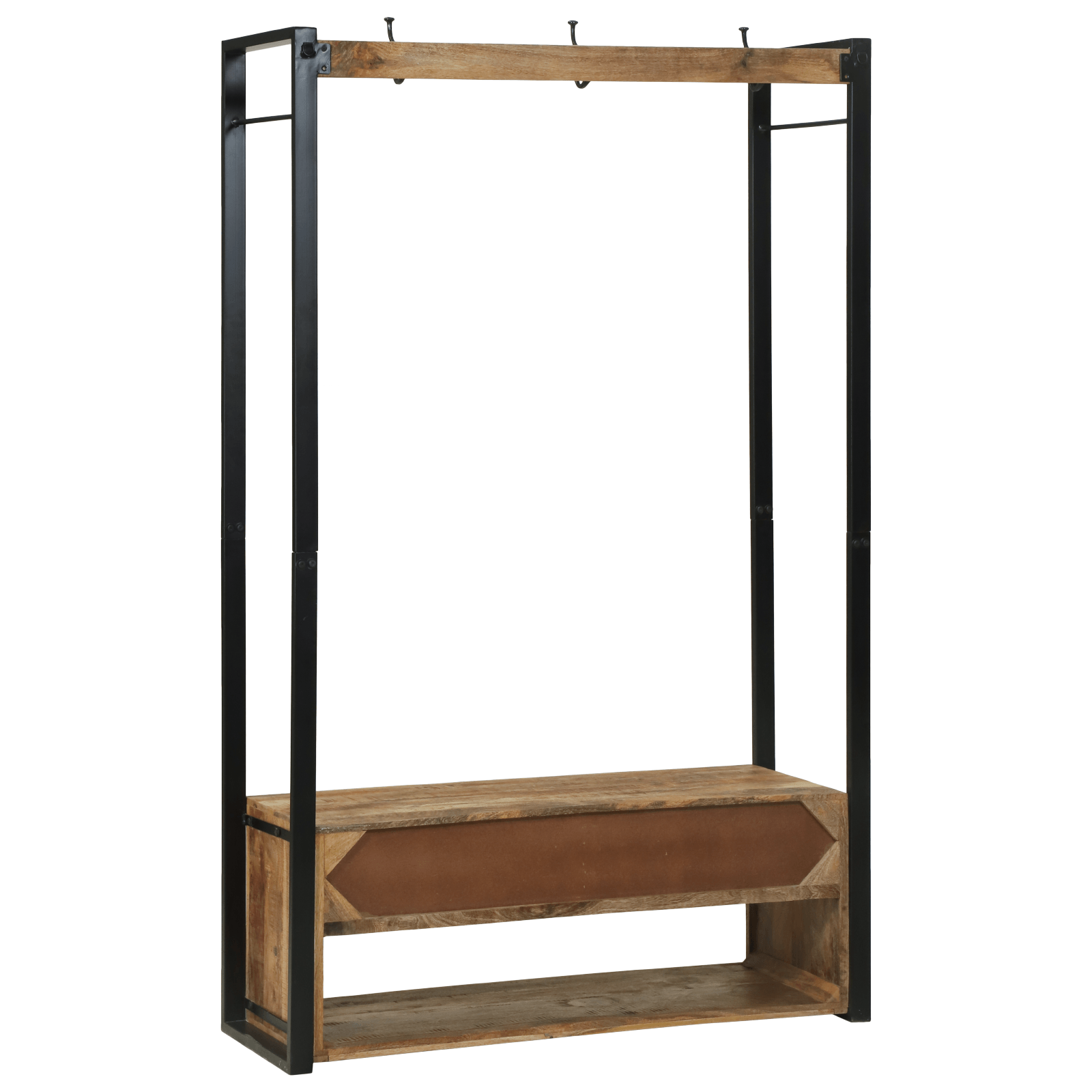 Raft pentru Haine cu Carlige si Rafturi 110x40x185 cm Lemn Masiv de Mango Aspru — imaginea 7
