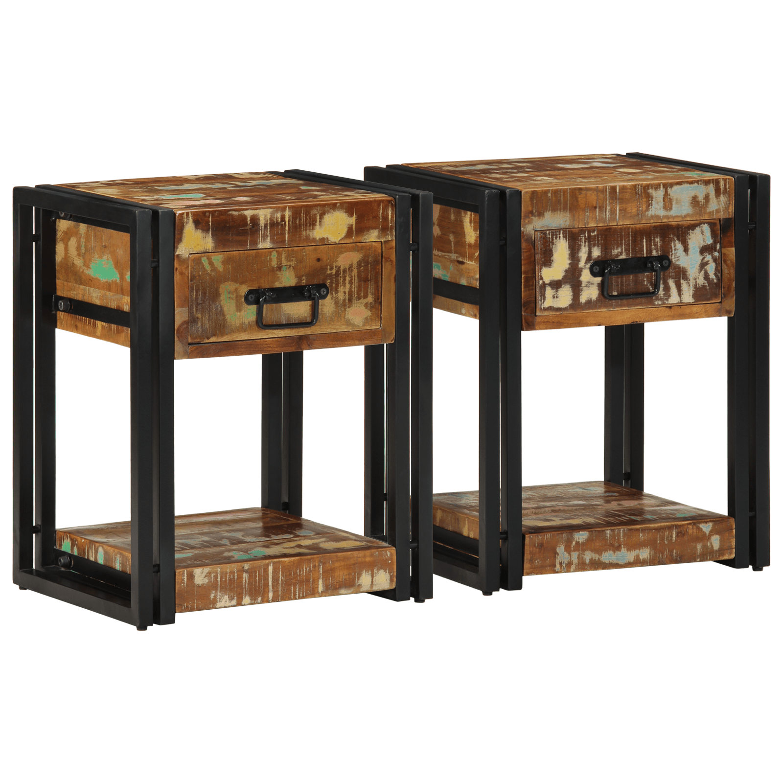 Noptiere, 2 piese, 40x35x50 cm, lemn masiv reciclat — imaginea 5