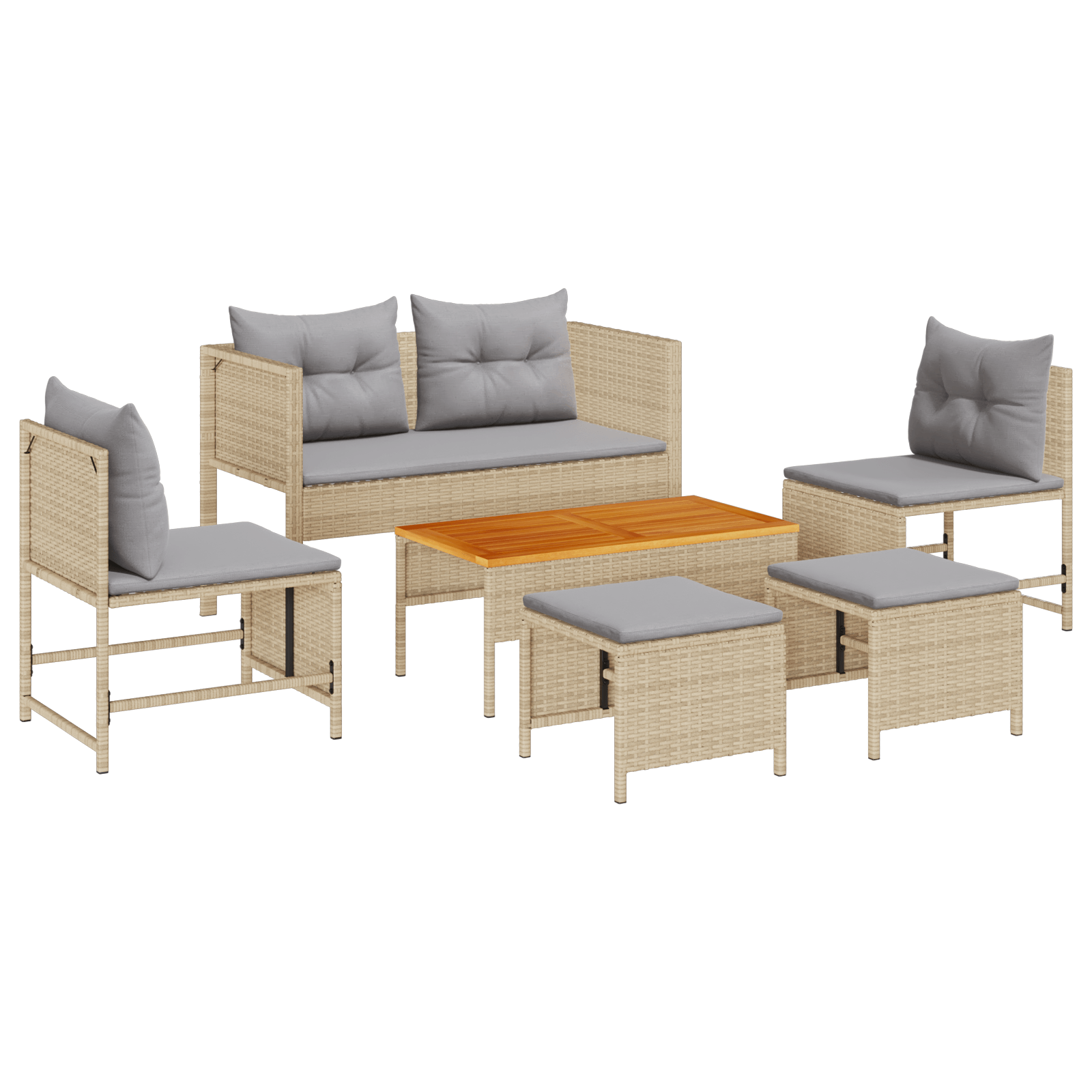 Set de canapea pentru exterior Bej si gri deschis Ratan, Tesatura — imaginea 2