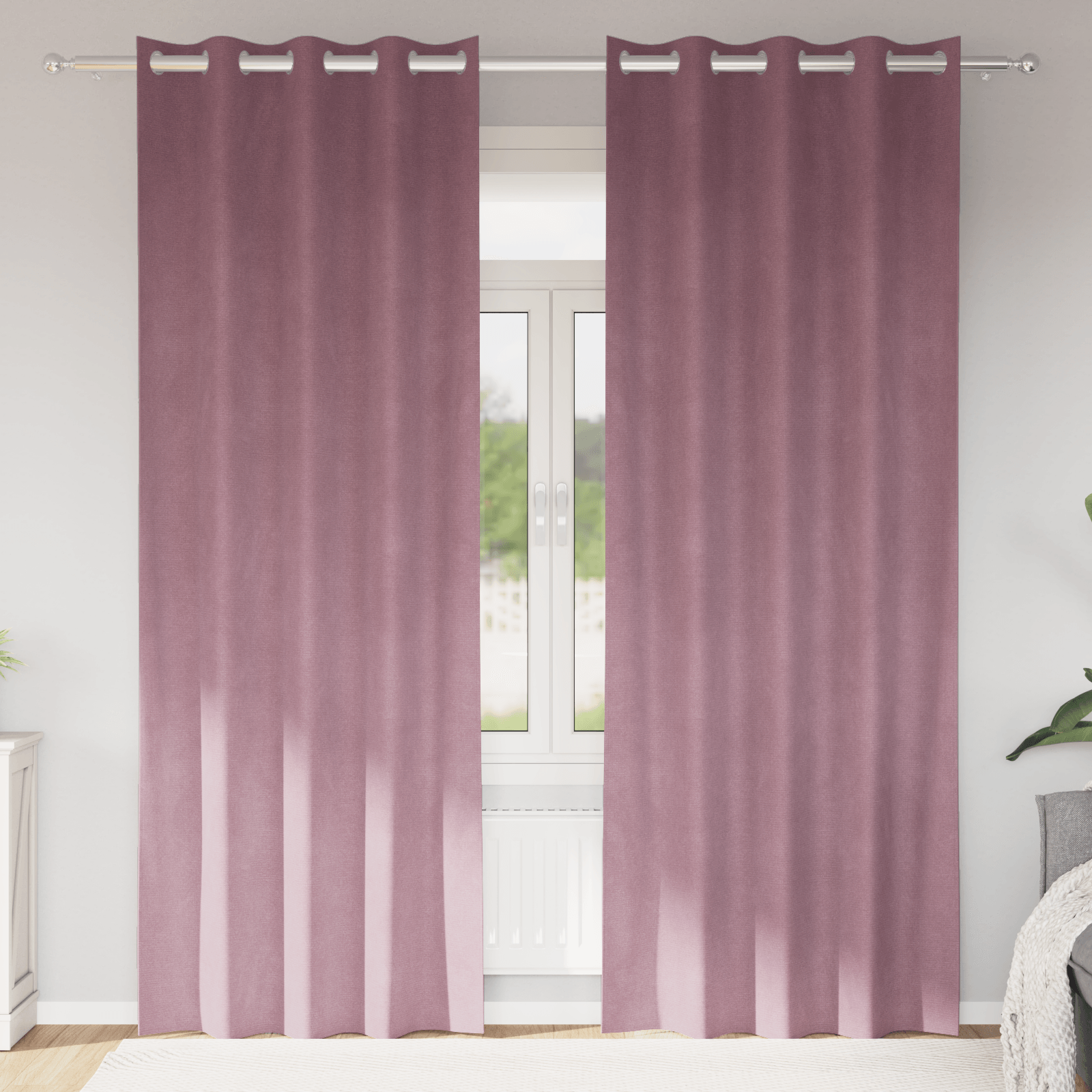 Draperii opace cu ocheti, 2 buc., roz inchis, catifea