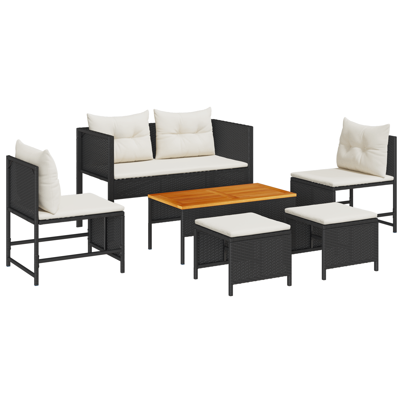 Set canapea exterior Negru Rattan sintetic Mediu — imaginea 2