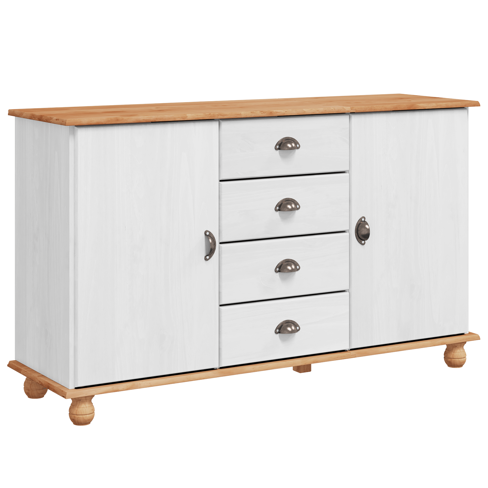 Sideboard 'ASKIM'Alb 133.5x40x79 cm Lemn Solid de Pin — imaginea 2