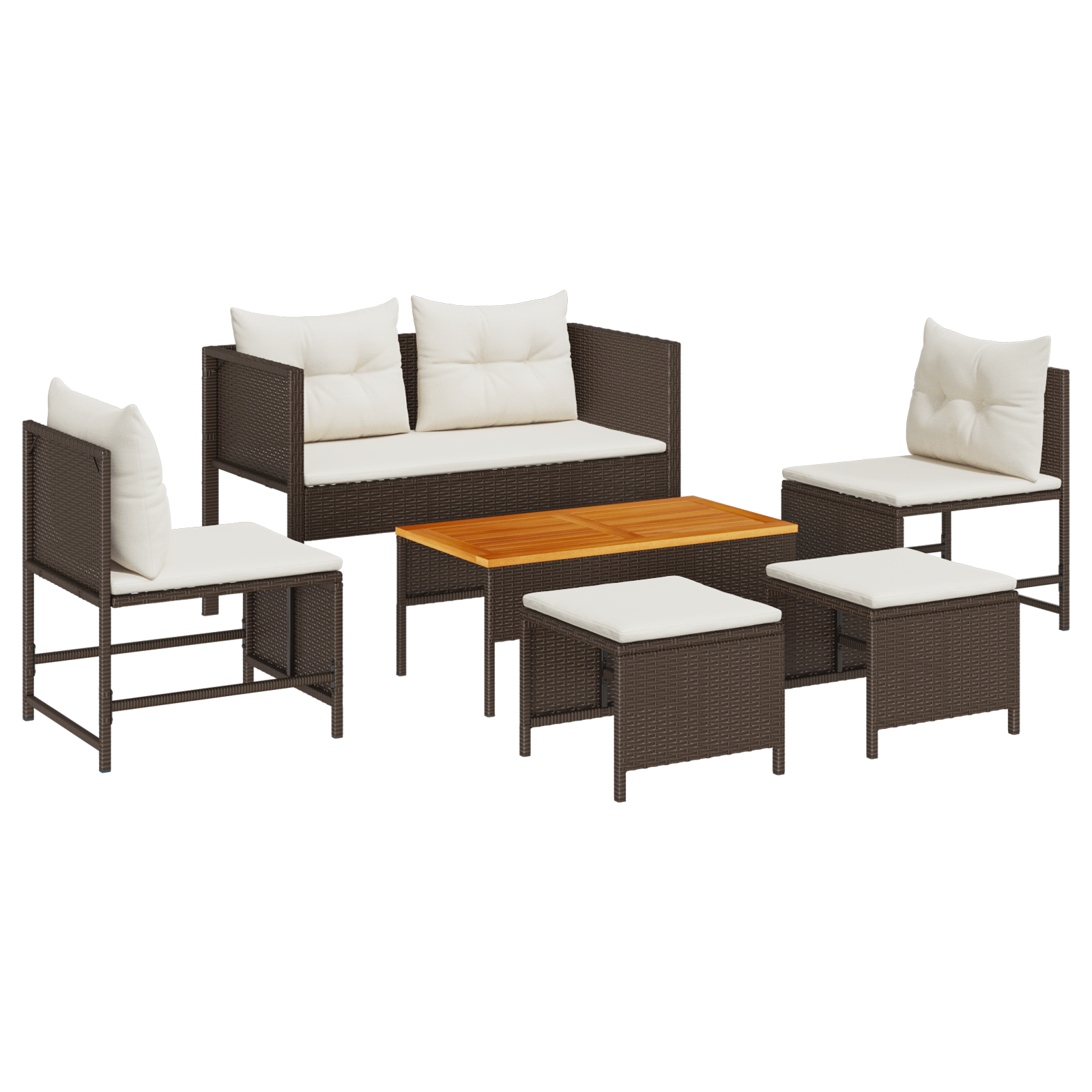 Set canapea pentru exterior Maro si crem Ratan, lemn, material textil — imaginea 2