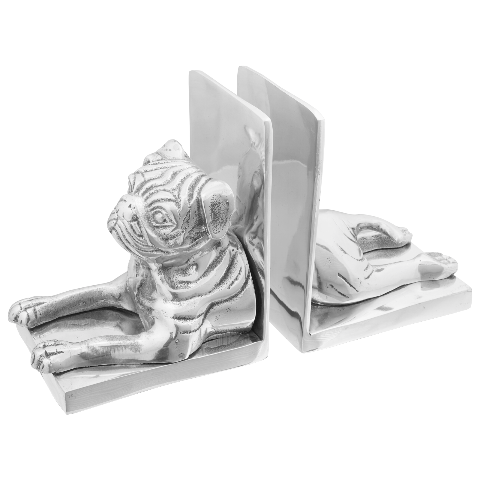 Suporturi carti 2 buc., argintiu, 12x15x18 cm, aluminiu, caine — imaginea 3