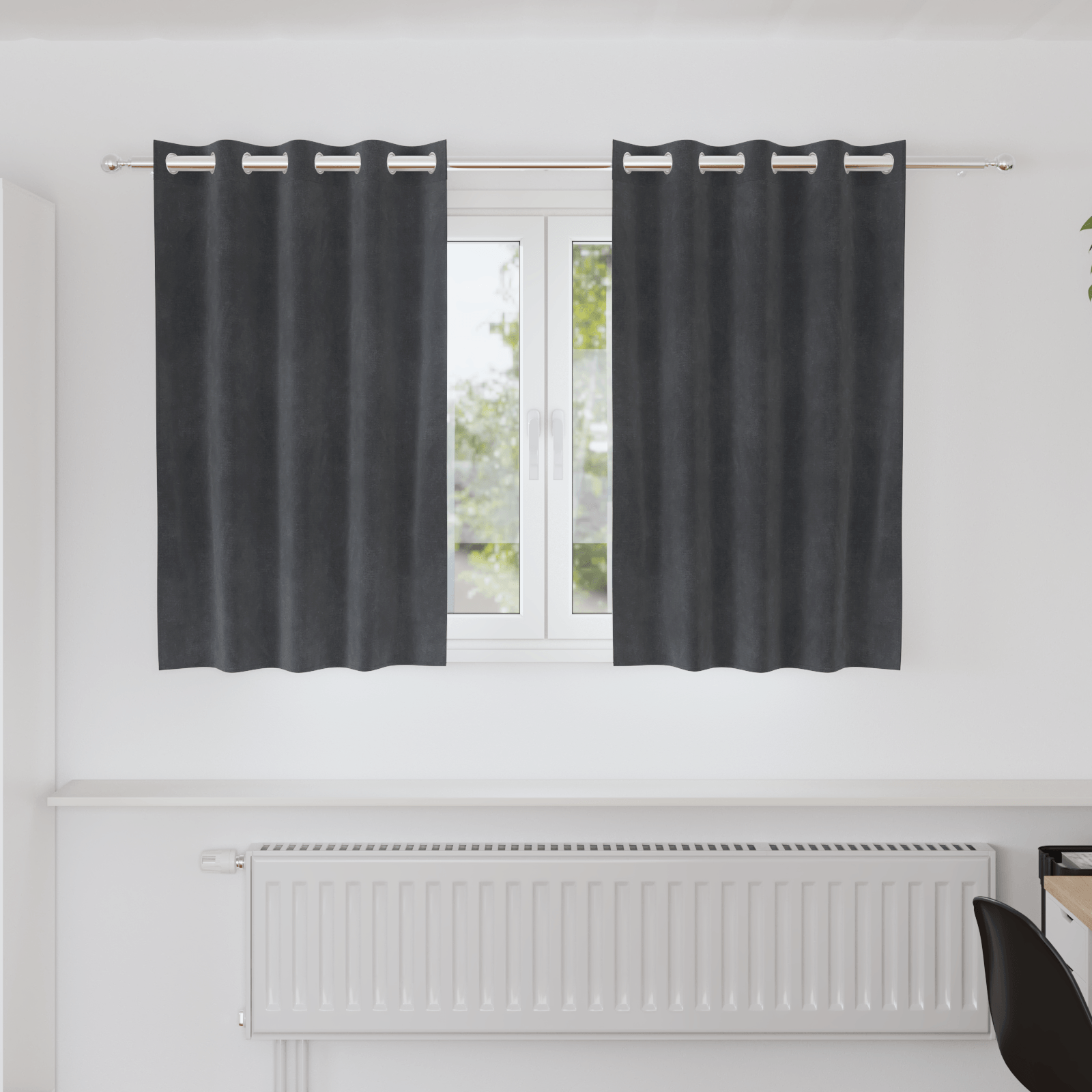Draperii opace cu ocheti, 2 buc., gri deschis, catifea