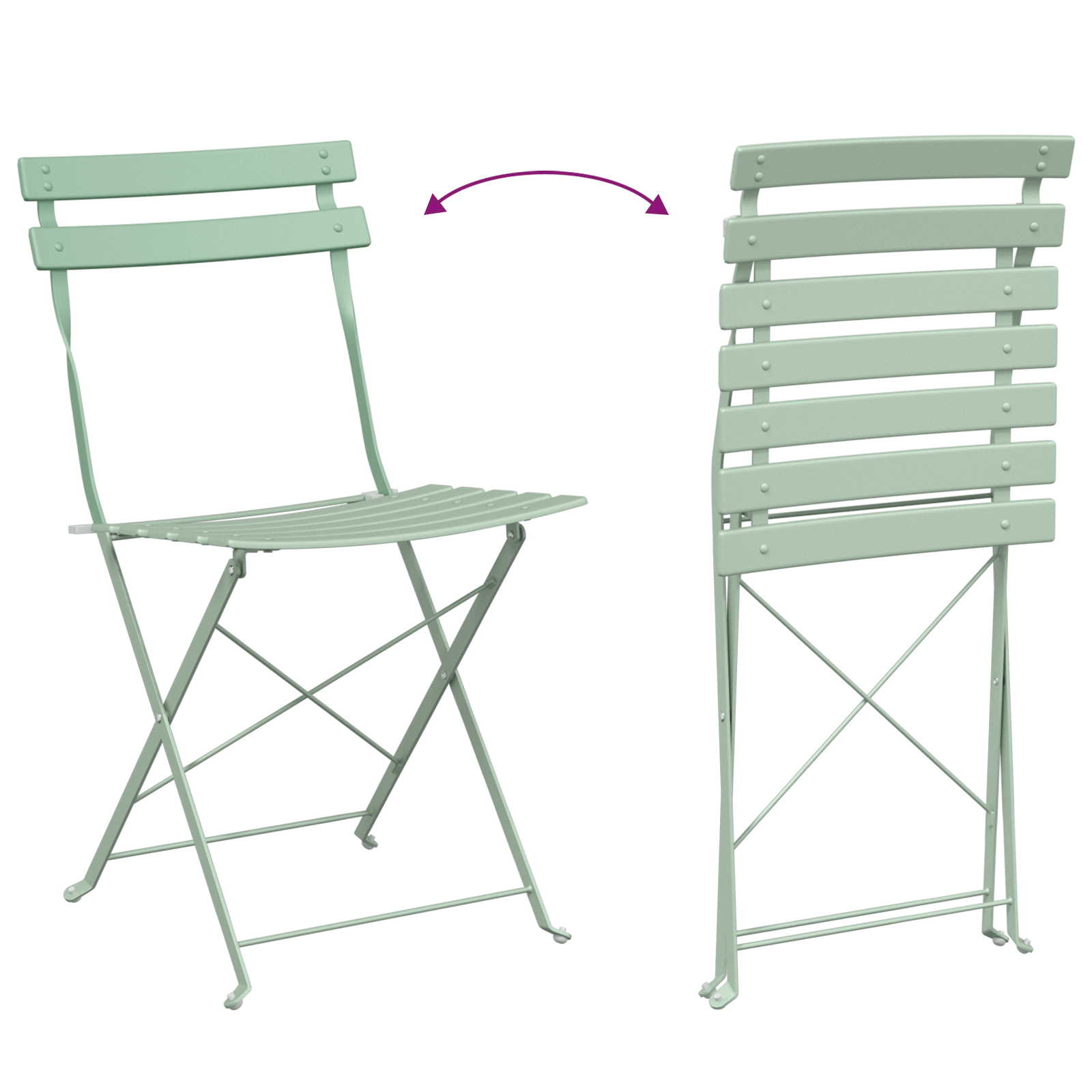 Set bistro pliabil, 3 piese, verde menta deschis, otel — imaginea 9