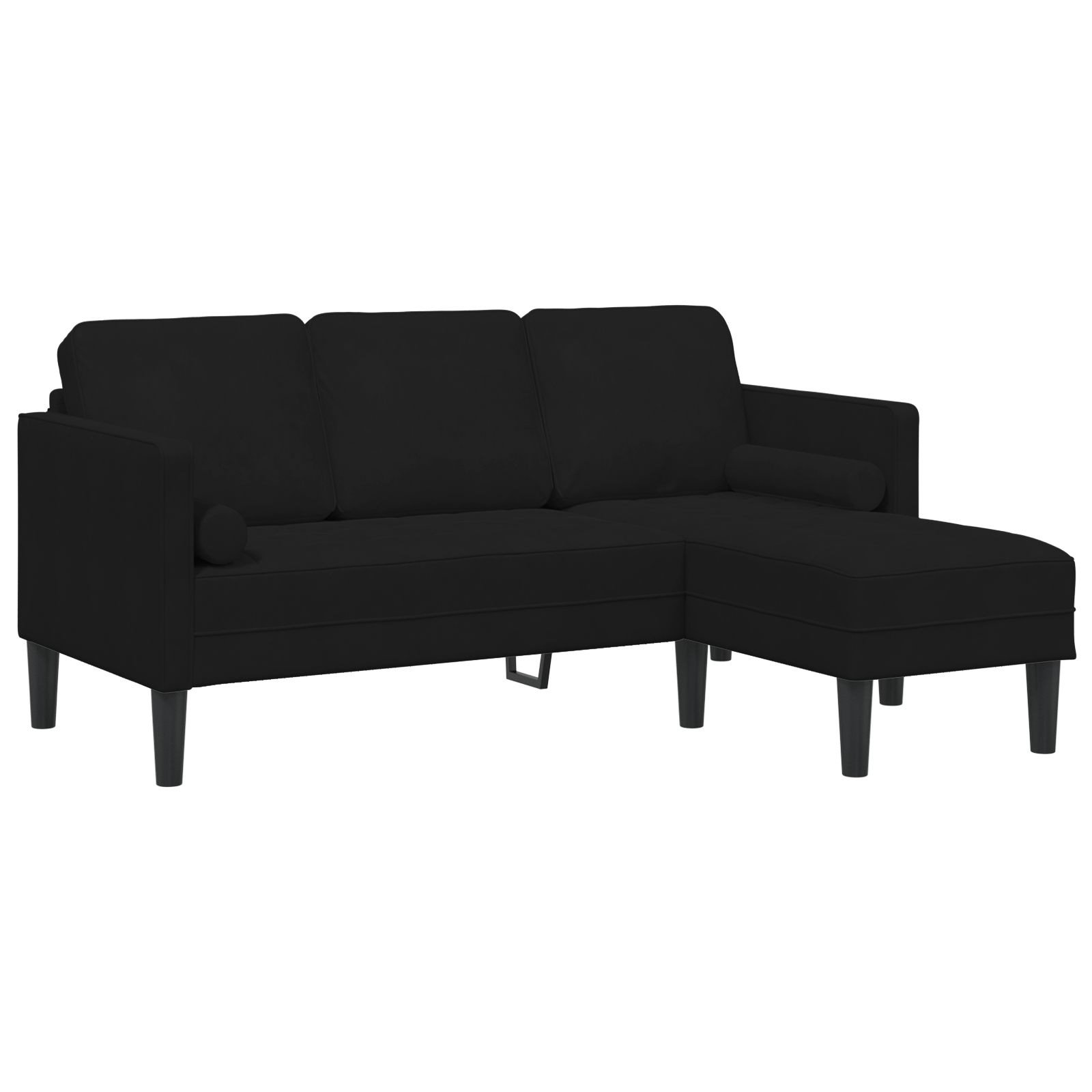 Canapea cu 3 locuri cu Chaise in forma de L Neagra 160 cm Catifea — imaginea 2