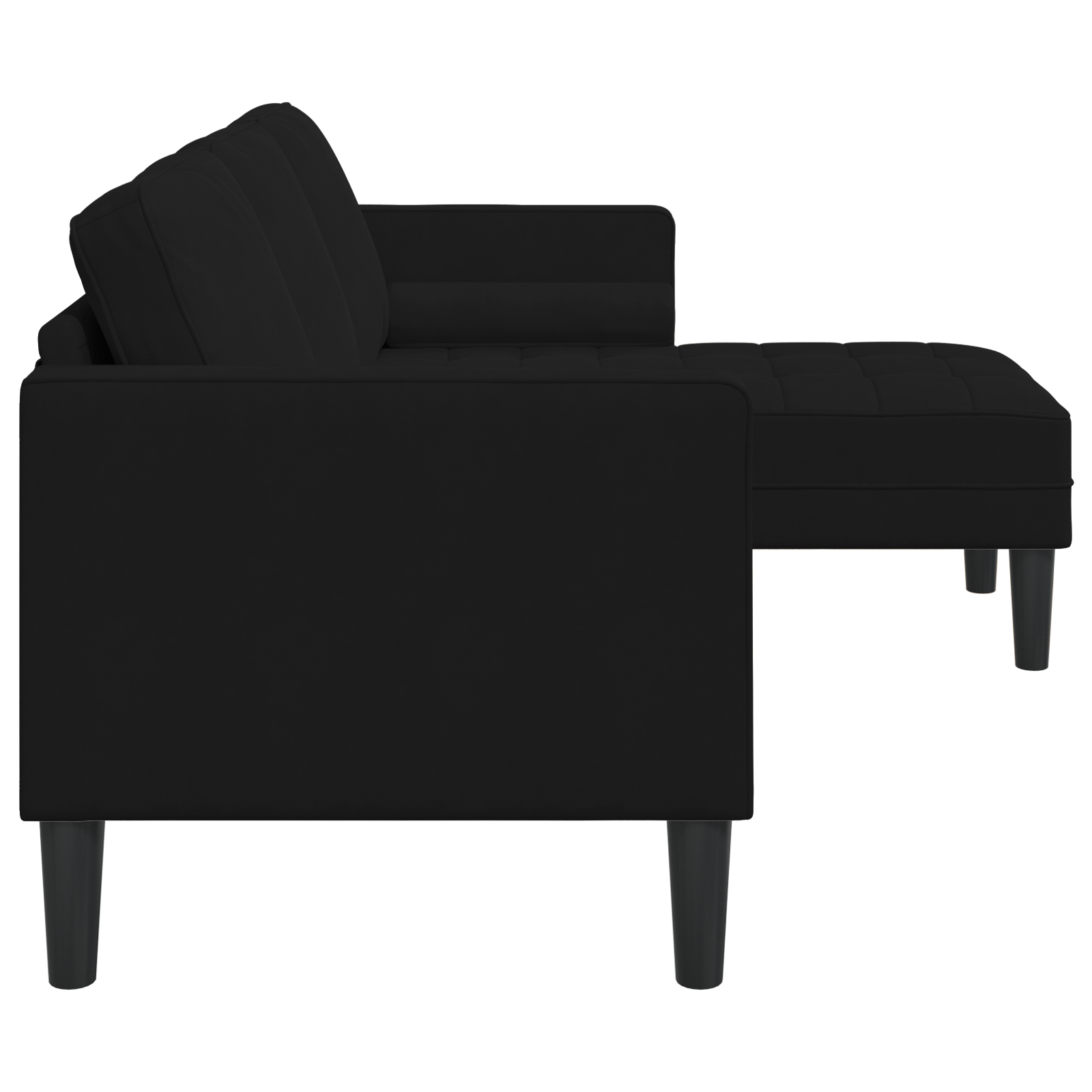 Canapea cu 3 locuri cu Chaise in forma de L Neagra 160 cm Catifea — imaginea 5