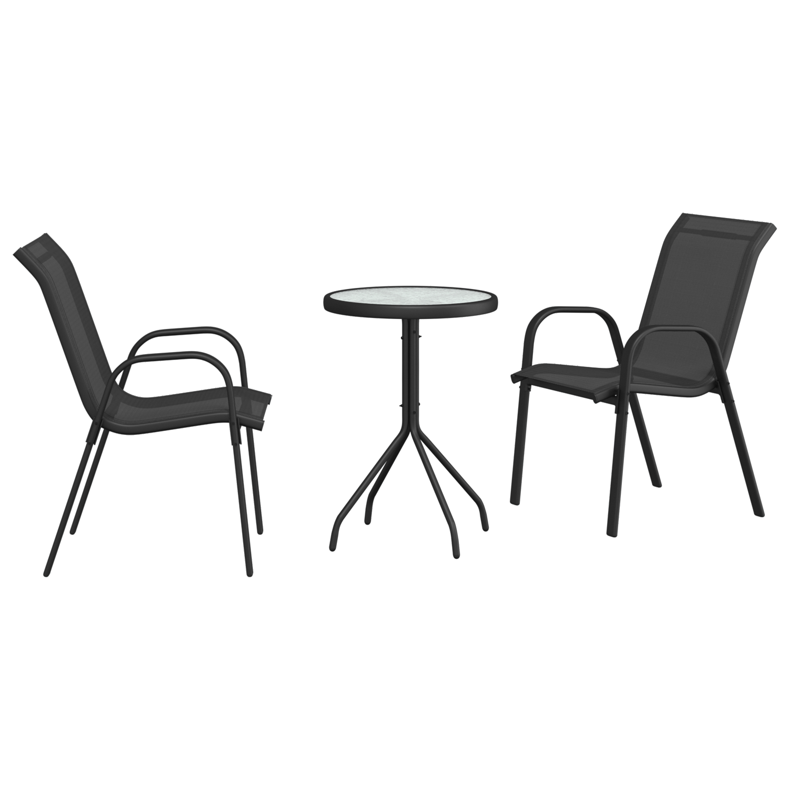 Set Bistro 3 Piese Negru Textilena si Otel — imaginea 2