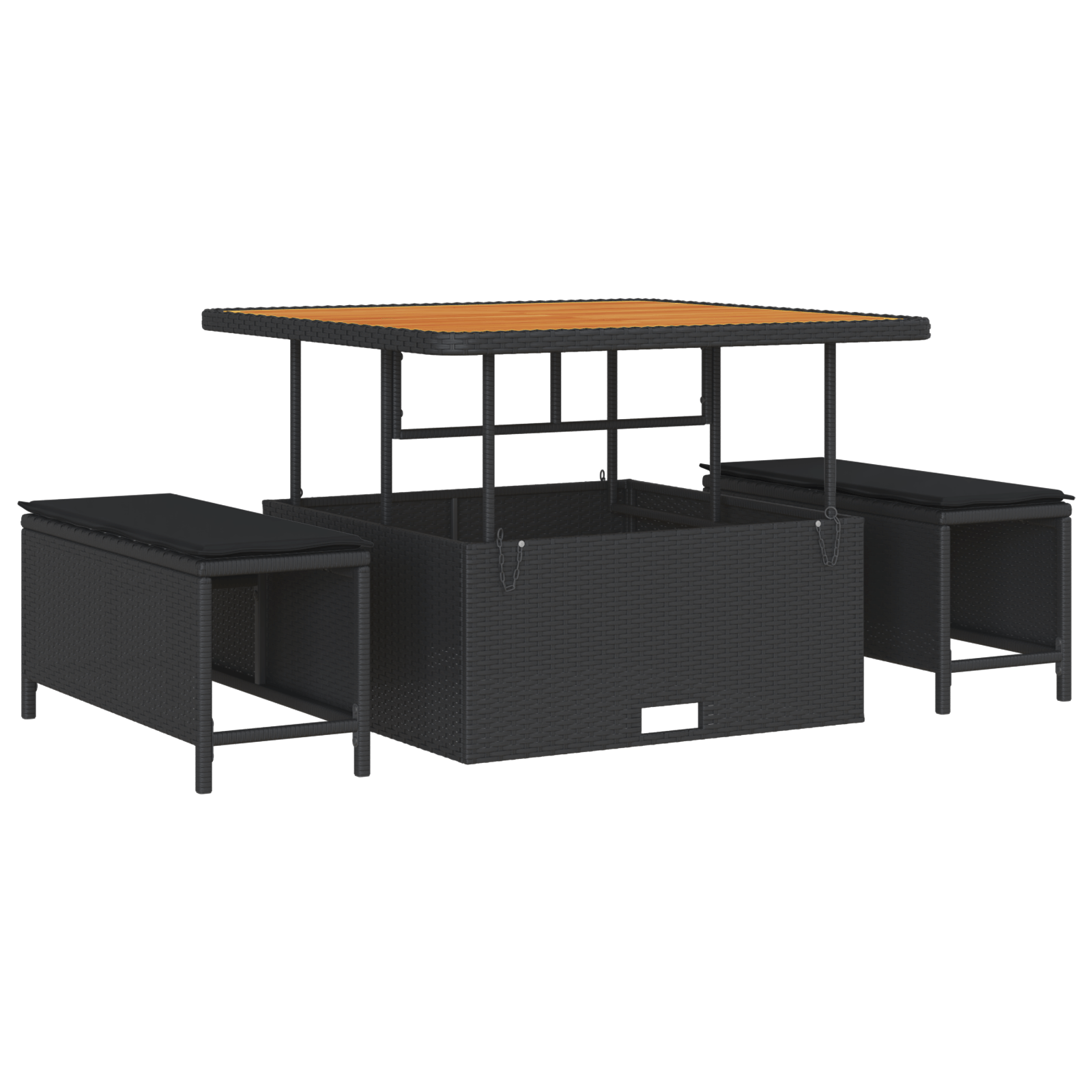 Set mobilier gradina, 3 piese, perne negre, poliratan & acacia — imaginea 2