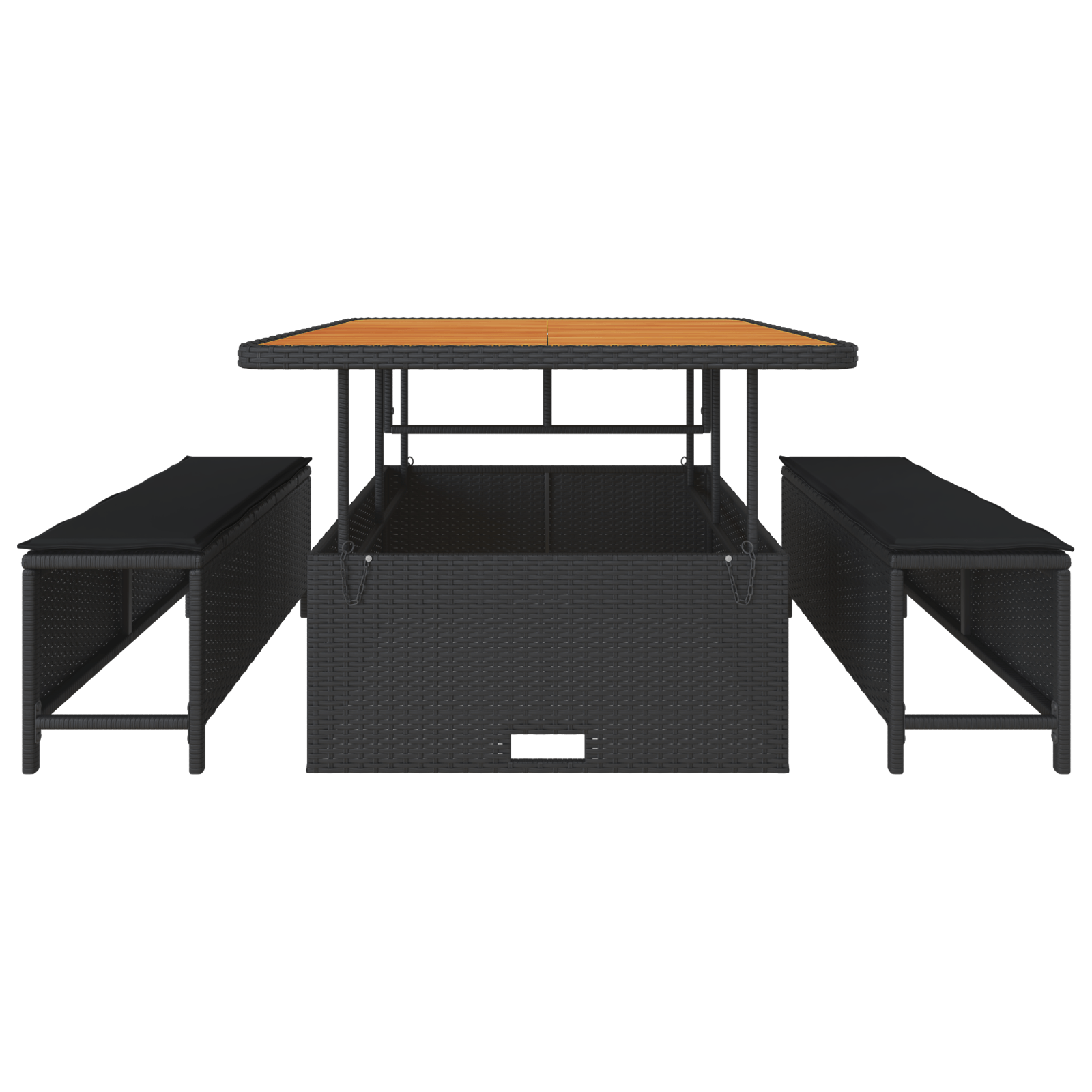 Set mobilier gradina, 3 piese, perne negre, poliratan & acacia — imaginea 7