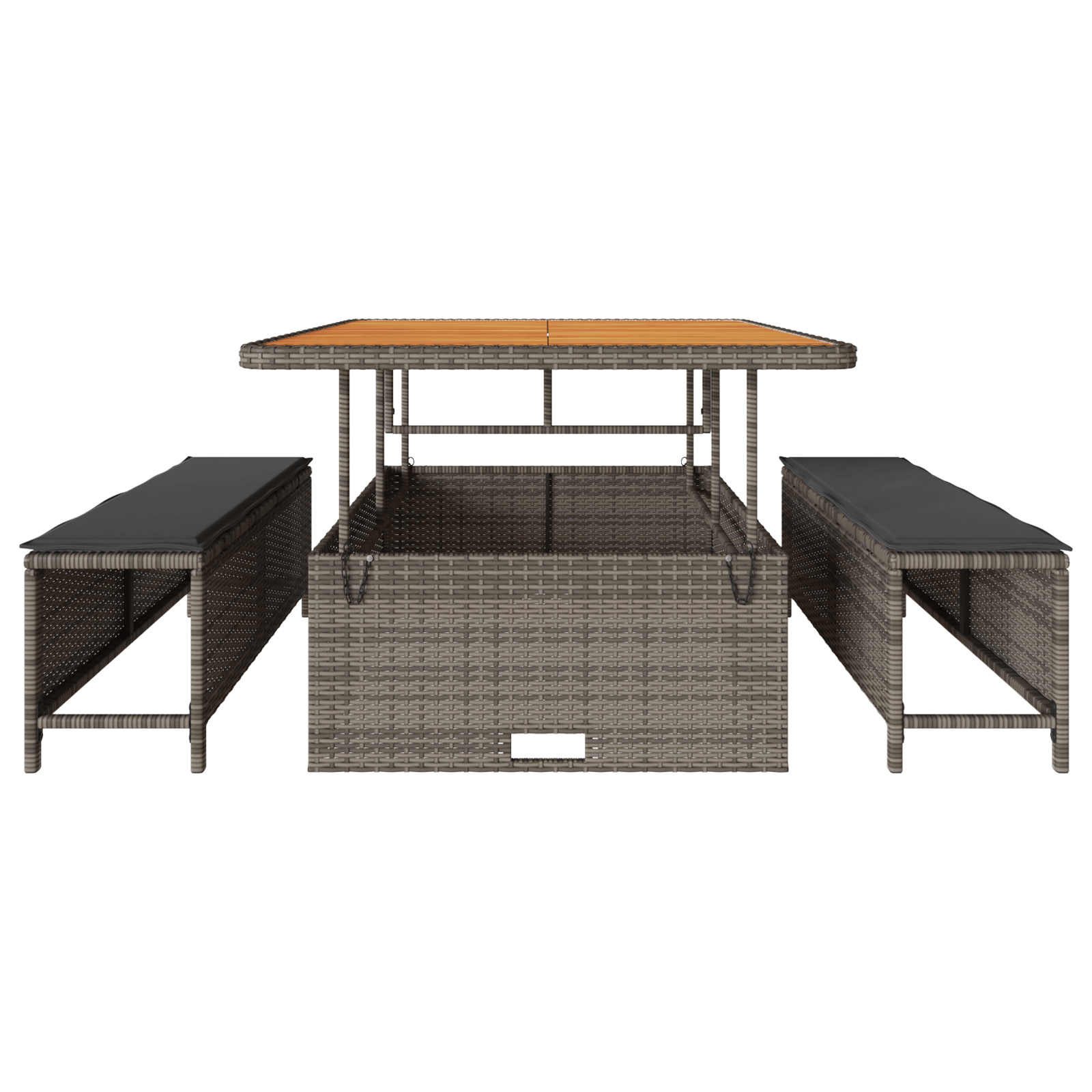 Set mobilier gradina, 3 piese, perne gri, poliratan & acacia — imaginea 7