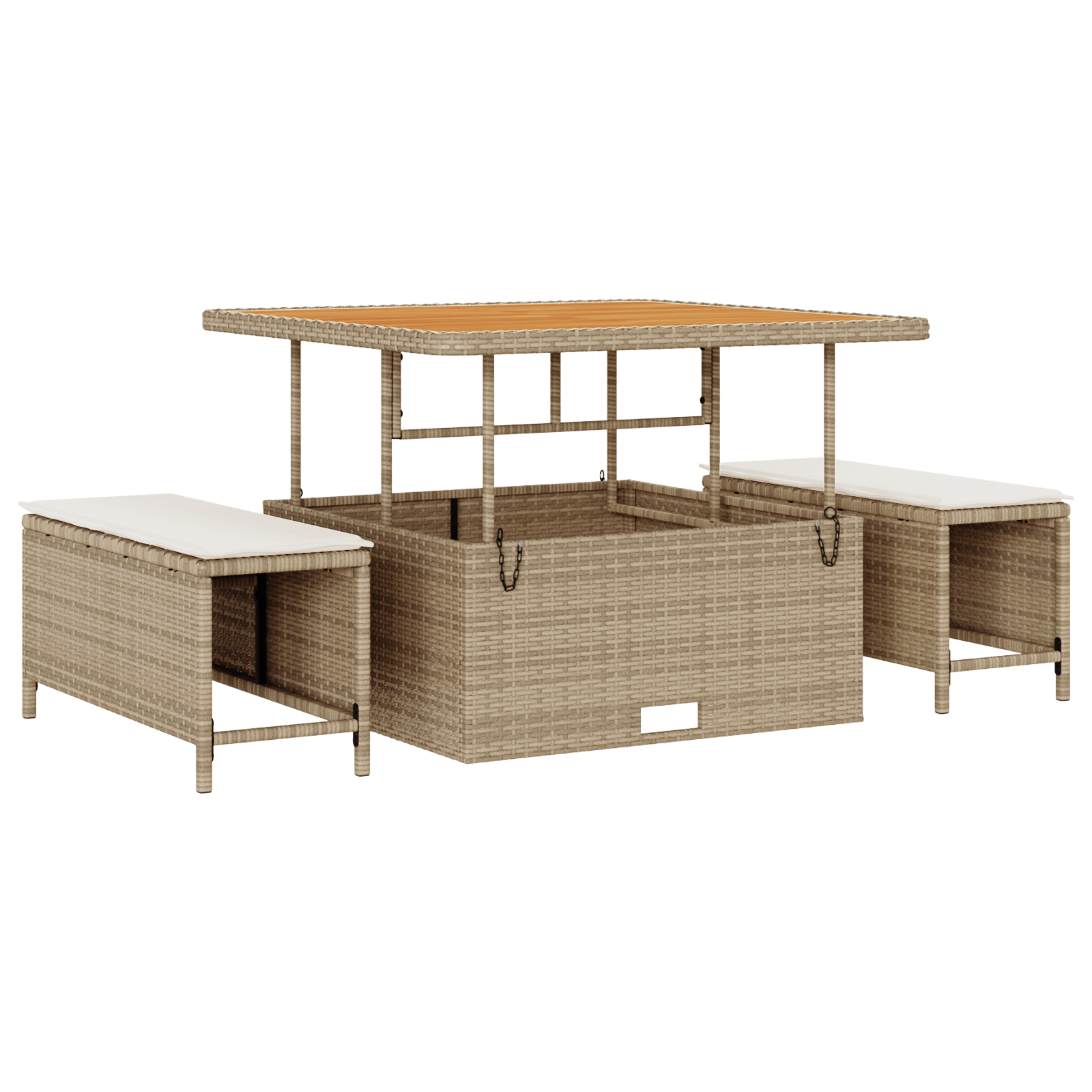 Set mobilier gradina, 3 piese, perne bej, poliratan & acacia — imaginea 2