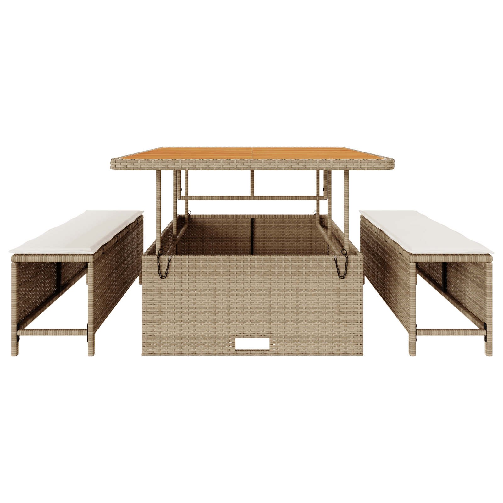 Set mobilier gradina, 3 piese, perne bej, poliratan & acacia — imaginea 7