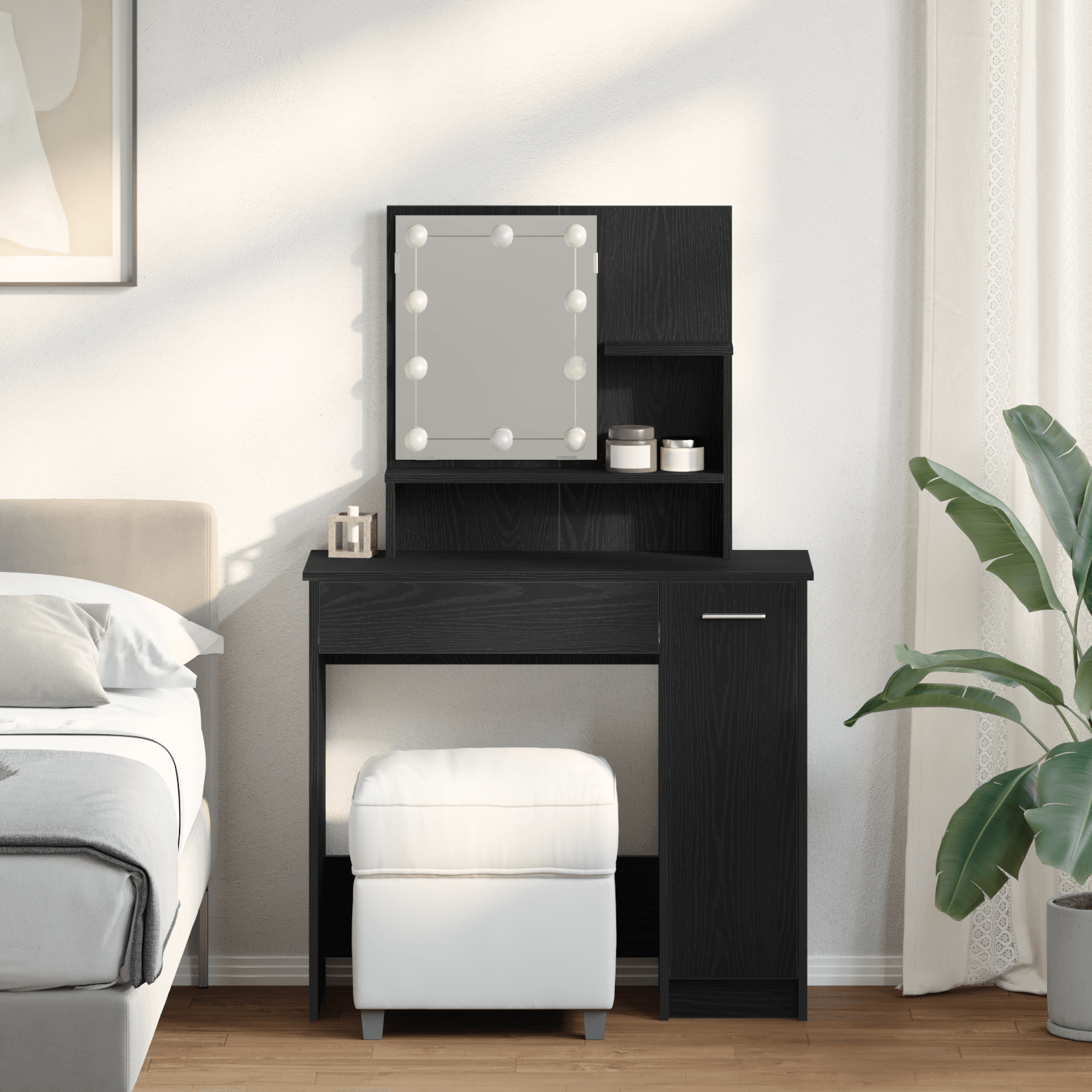 Masuta de toaleta cu LED-uri, stejar negru, 86.5x35x136 cm