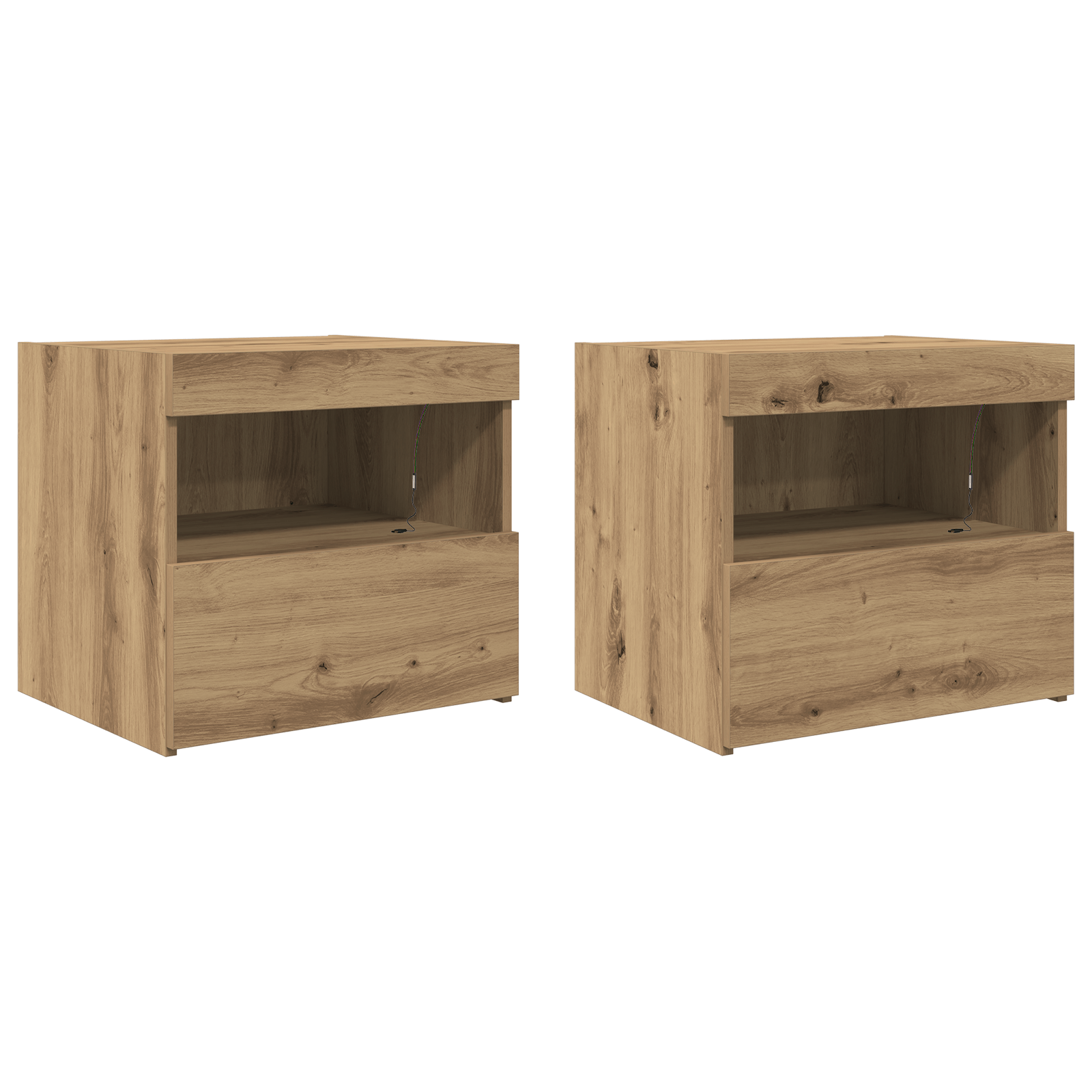 Noptiera cu lumini LED, 2 buc., stejar artizanal, 50x40x45 cm — imaginea 2