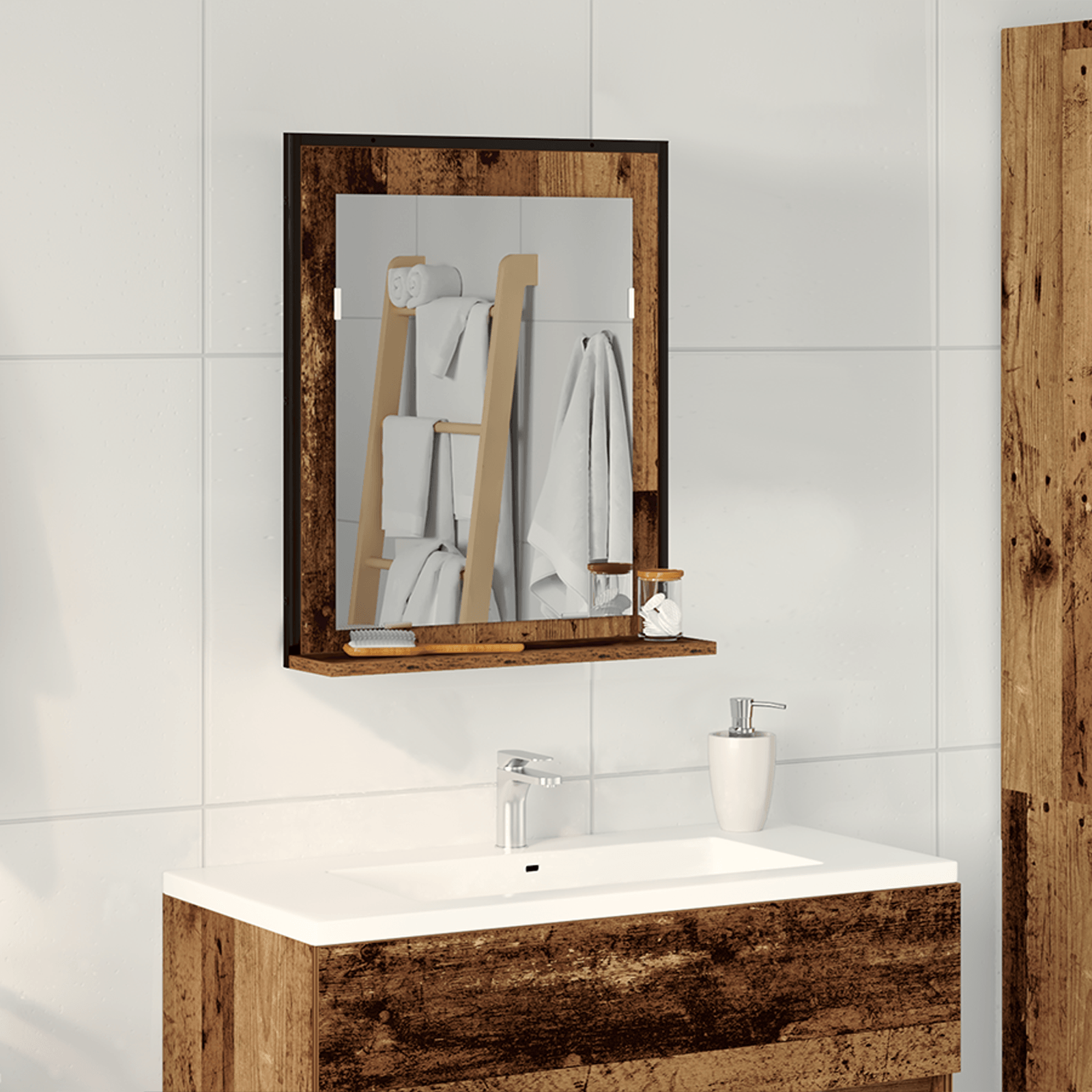 Oglinda de baie, lemn vechi, 50x12x60 cm, lemn prelucrat
