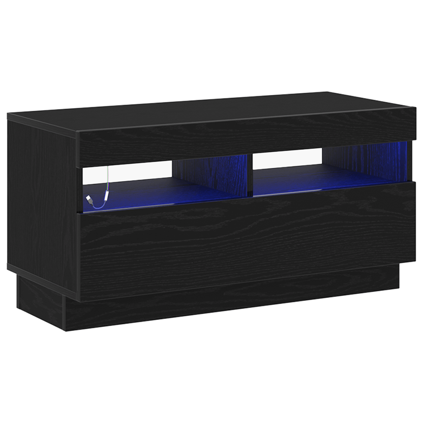 Dulap TV cu lumini LED Negru Stejar 80x35x40 cm Lemn prelucrat — imaginea 5