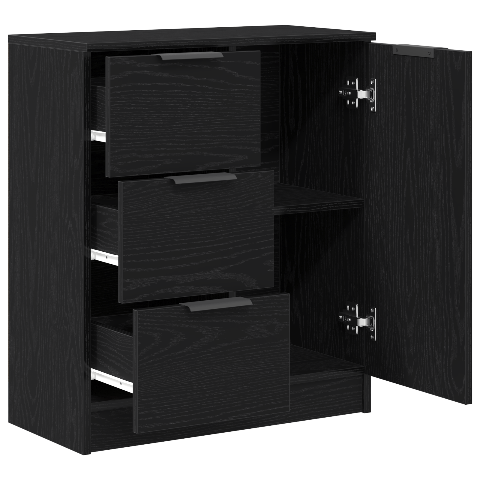 Bufet Negru de Stejar 60x30x70 cm Fabricat din Lemn Prelucrat — imaginea 5