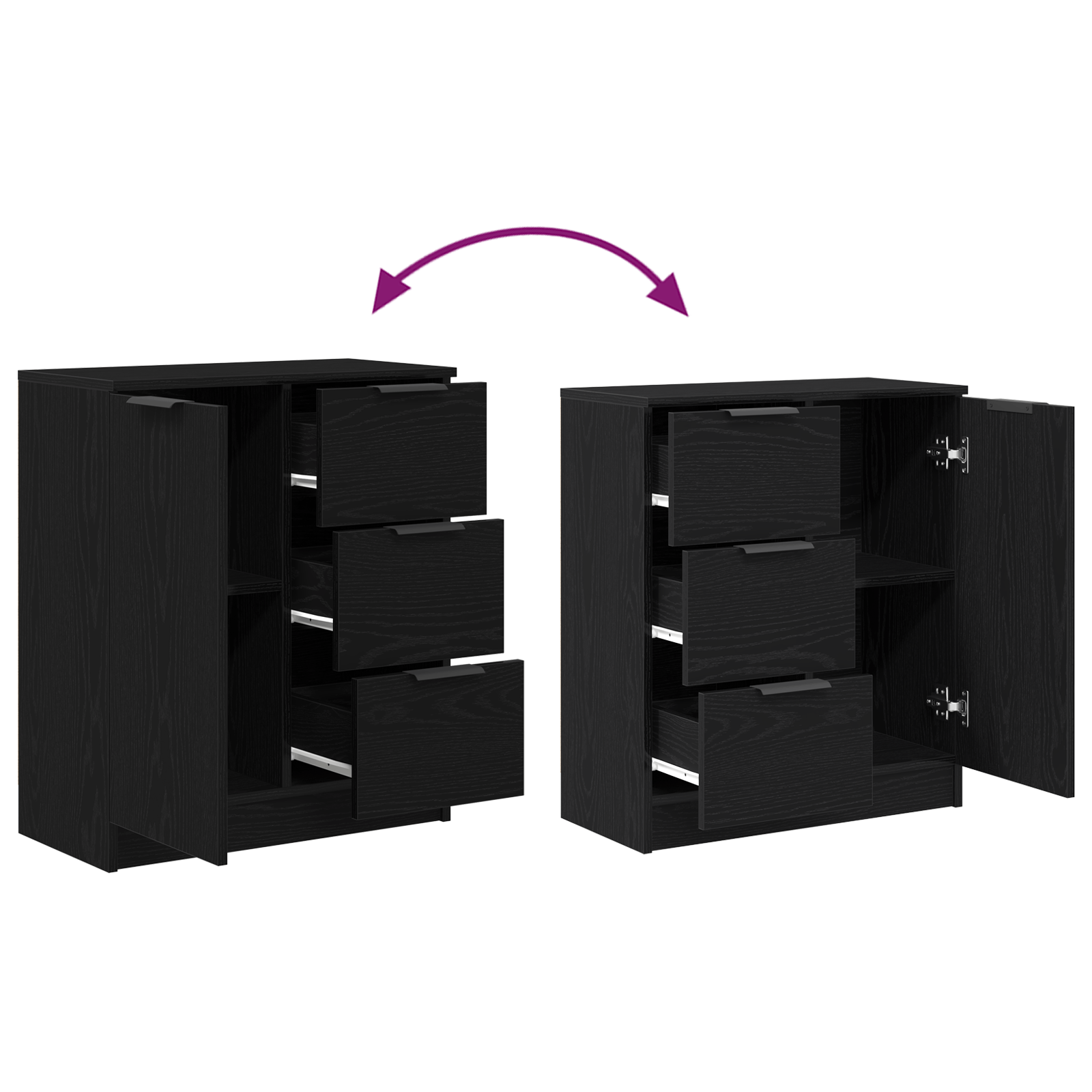 Bufet Negru de Stejar 60x30x70 cm Fabricat din Lemn Prelucrat — imaginea 12