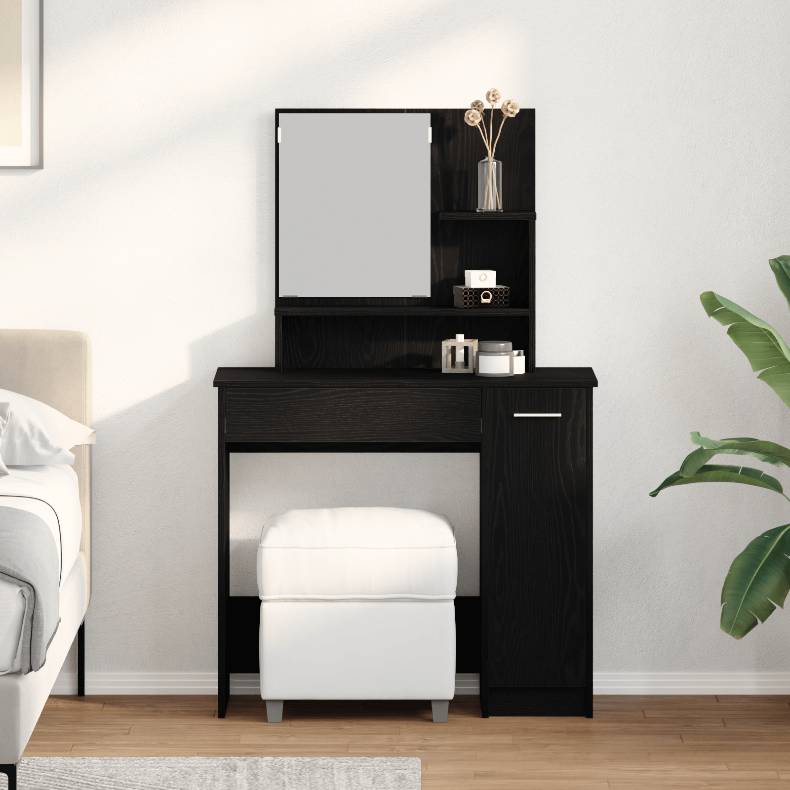 Masuta de toaleta cu oglinda, stejar negru, 86.5x35x136 cm — imaginea 4