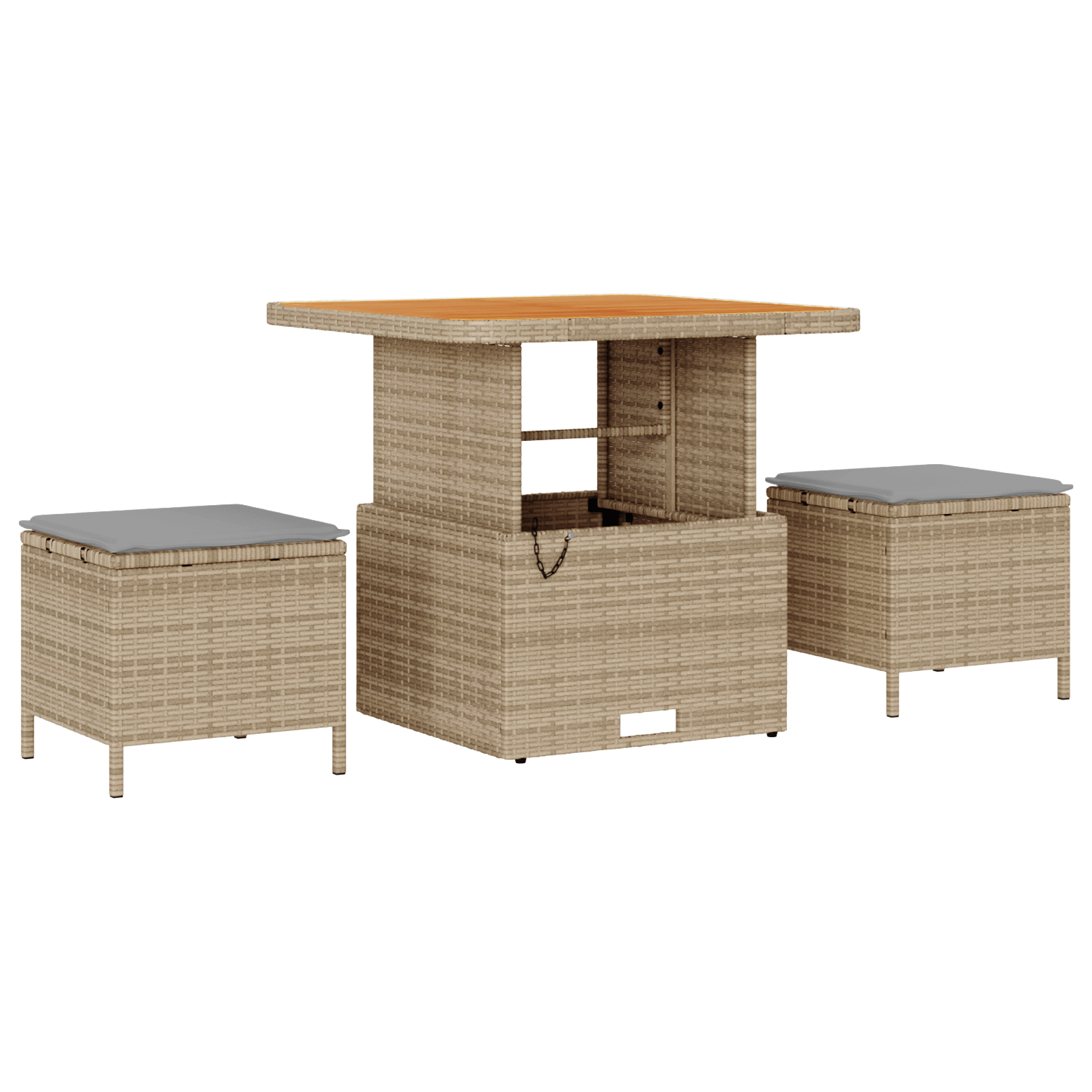 Set mobilier gradina, 3 piese, perne bej, poliratan & acacia — imaginea 2