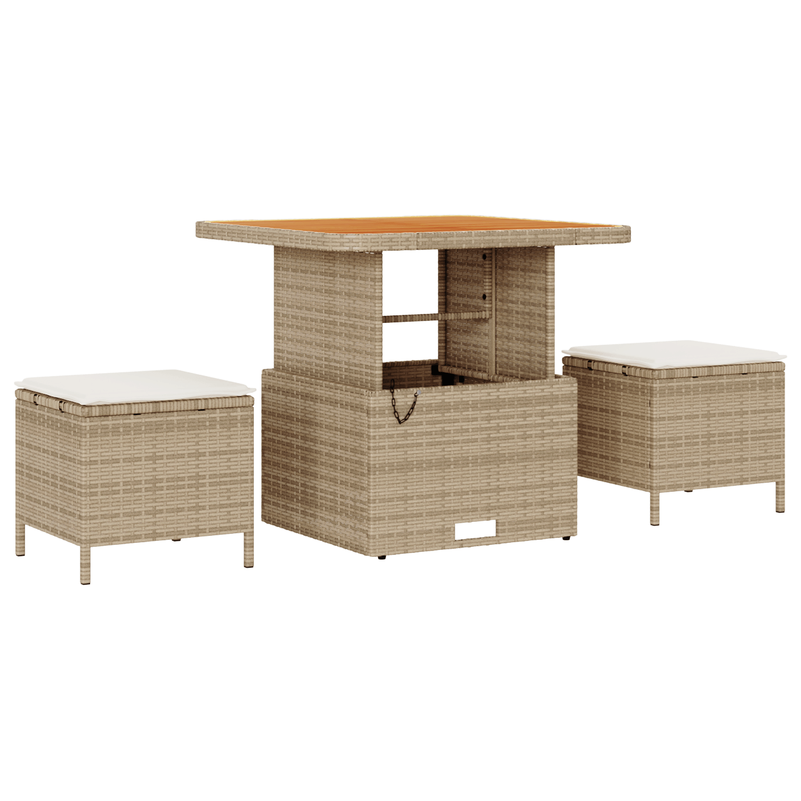 Set mobilier gradina, 3 piese, perne bej, poliratan & acacia — imaginea 2