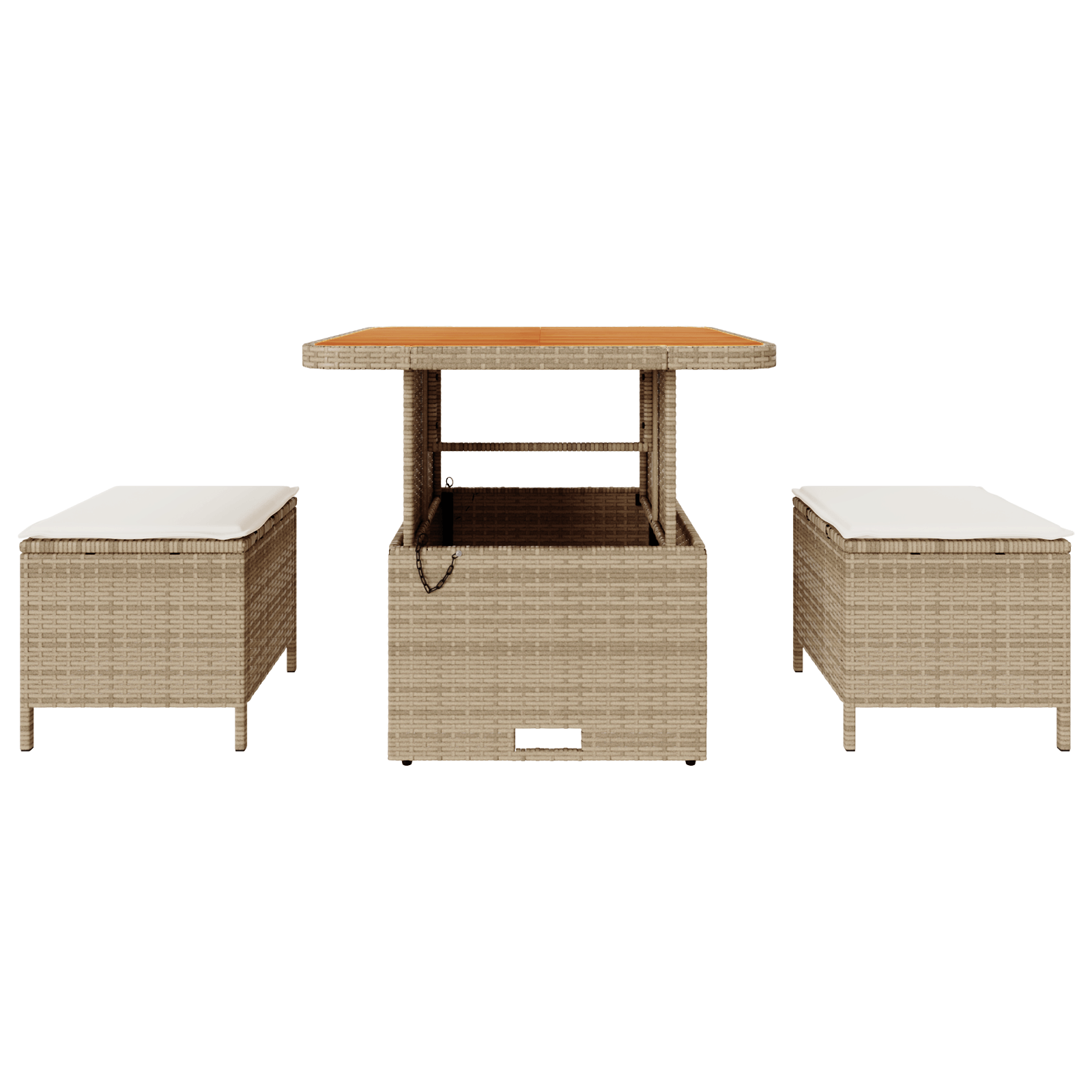 Set mobilier gradina, 3 piese, perne bej, poliratan & acacia — imaginea 7