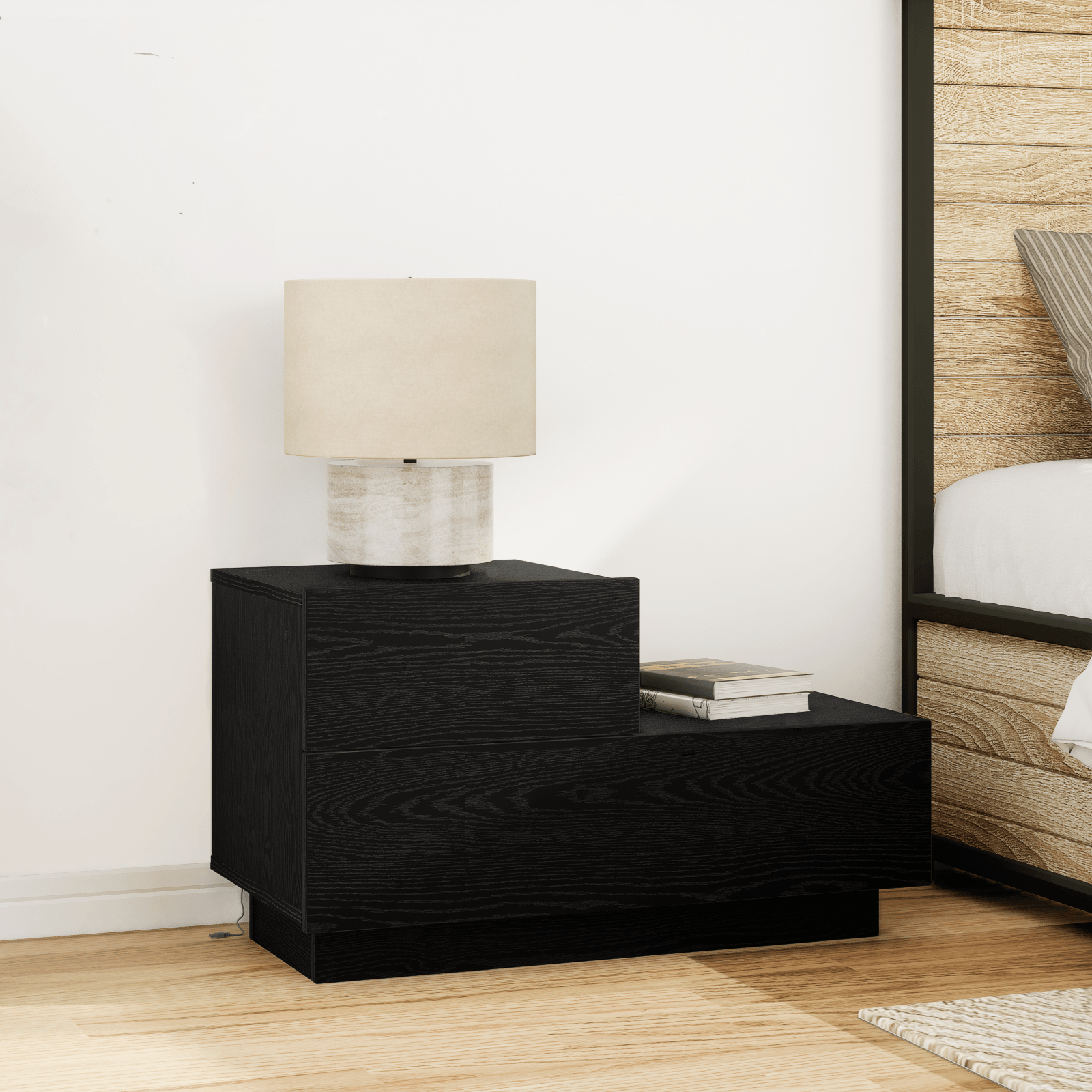 Noptiera cu LED-uri, stejar negru, 100x36x49 cm