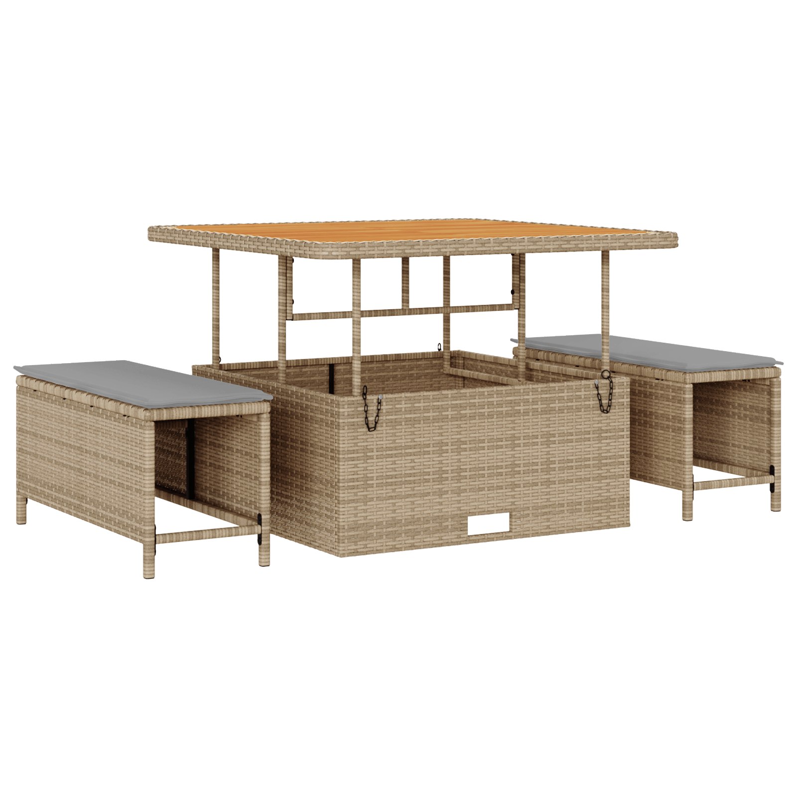 Set mobilier gradina, 3 piese, perne bej, poliratan & acacia — imaginea 2
