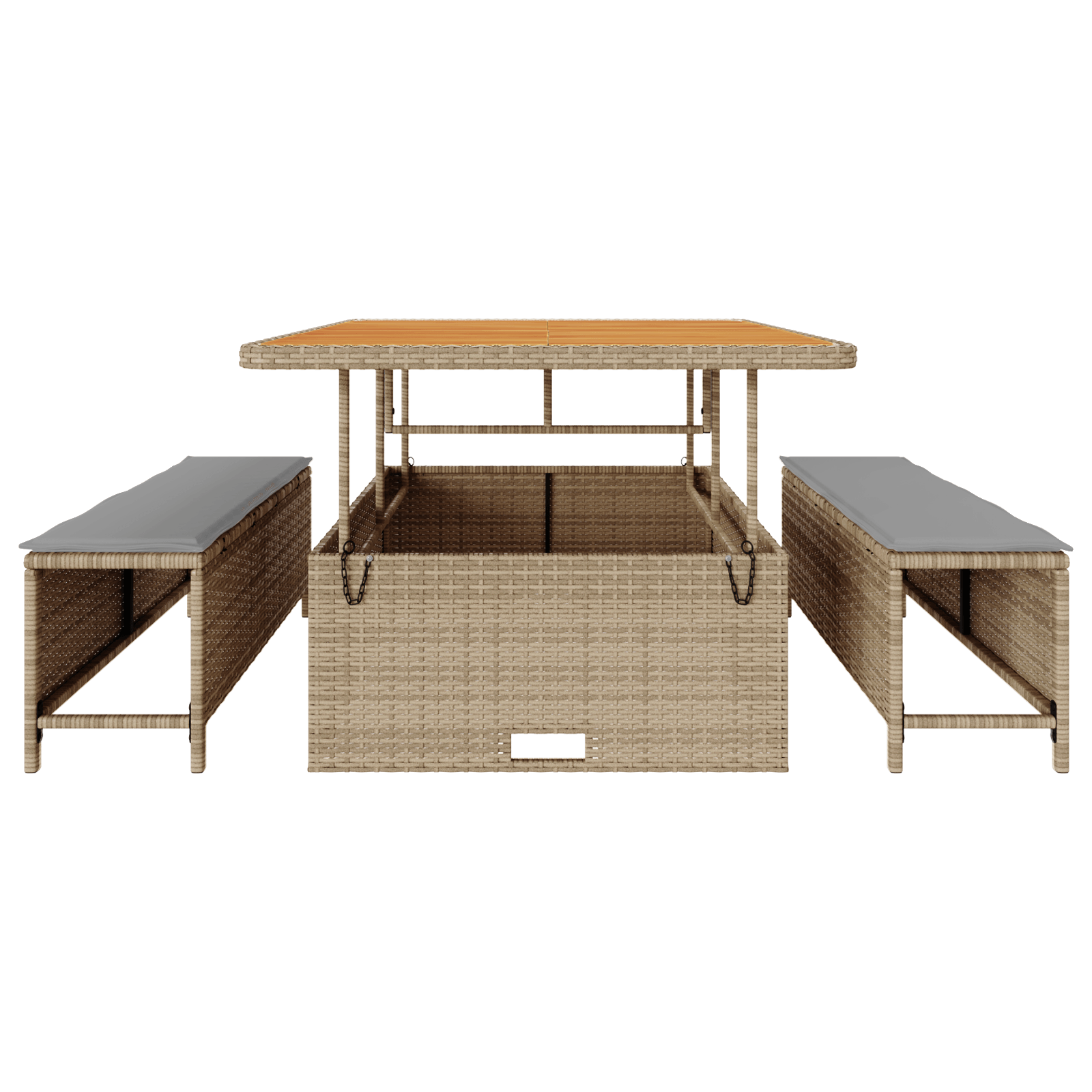 Set mobilier gradina, 3 piese, perne bej, poliratan & acacia — imaginea 7