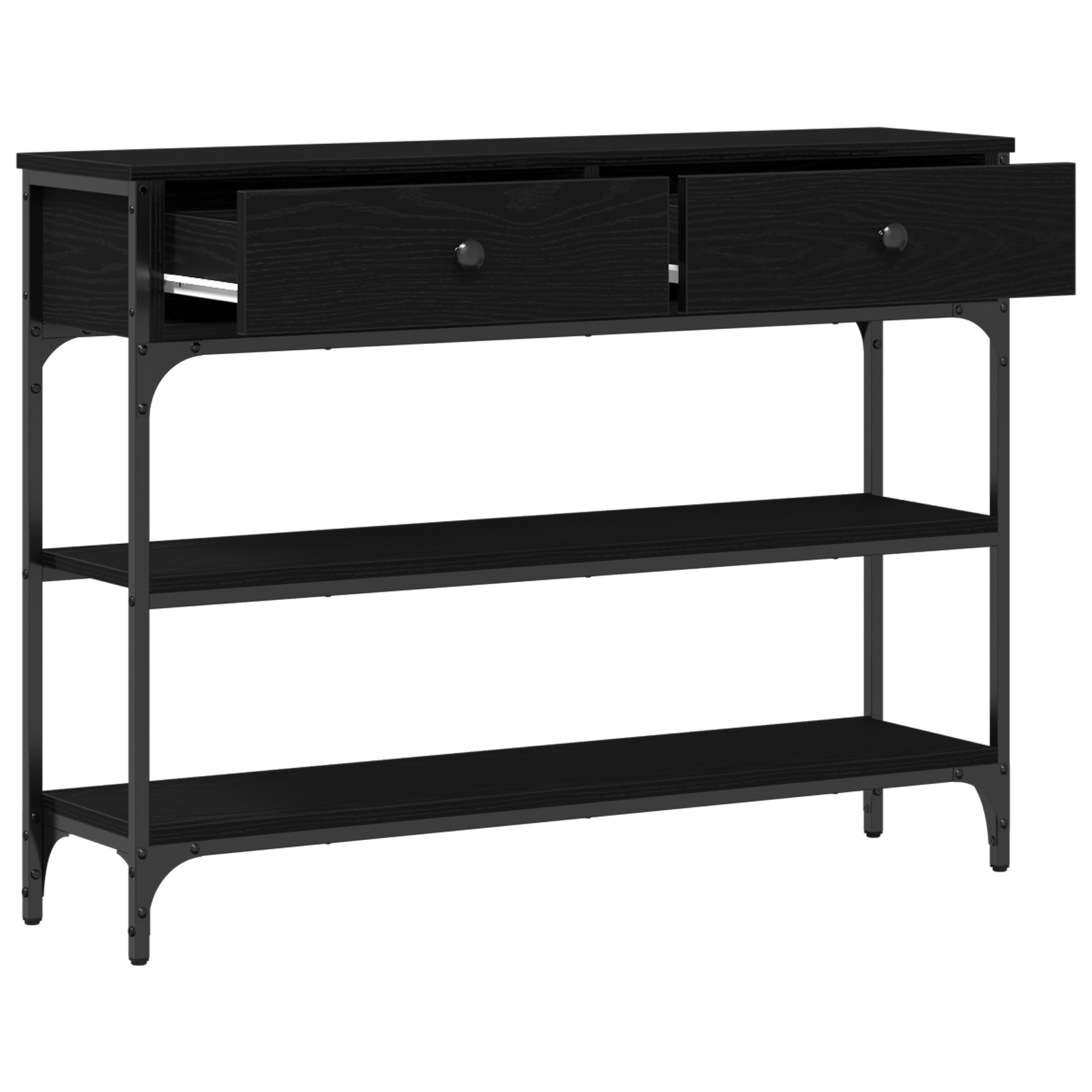 Masa consola, stejar negru, 100x25x75 cm, lemn prelucrat & otel — imaginea 5