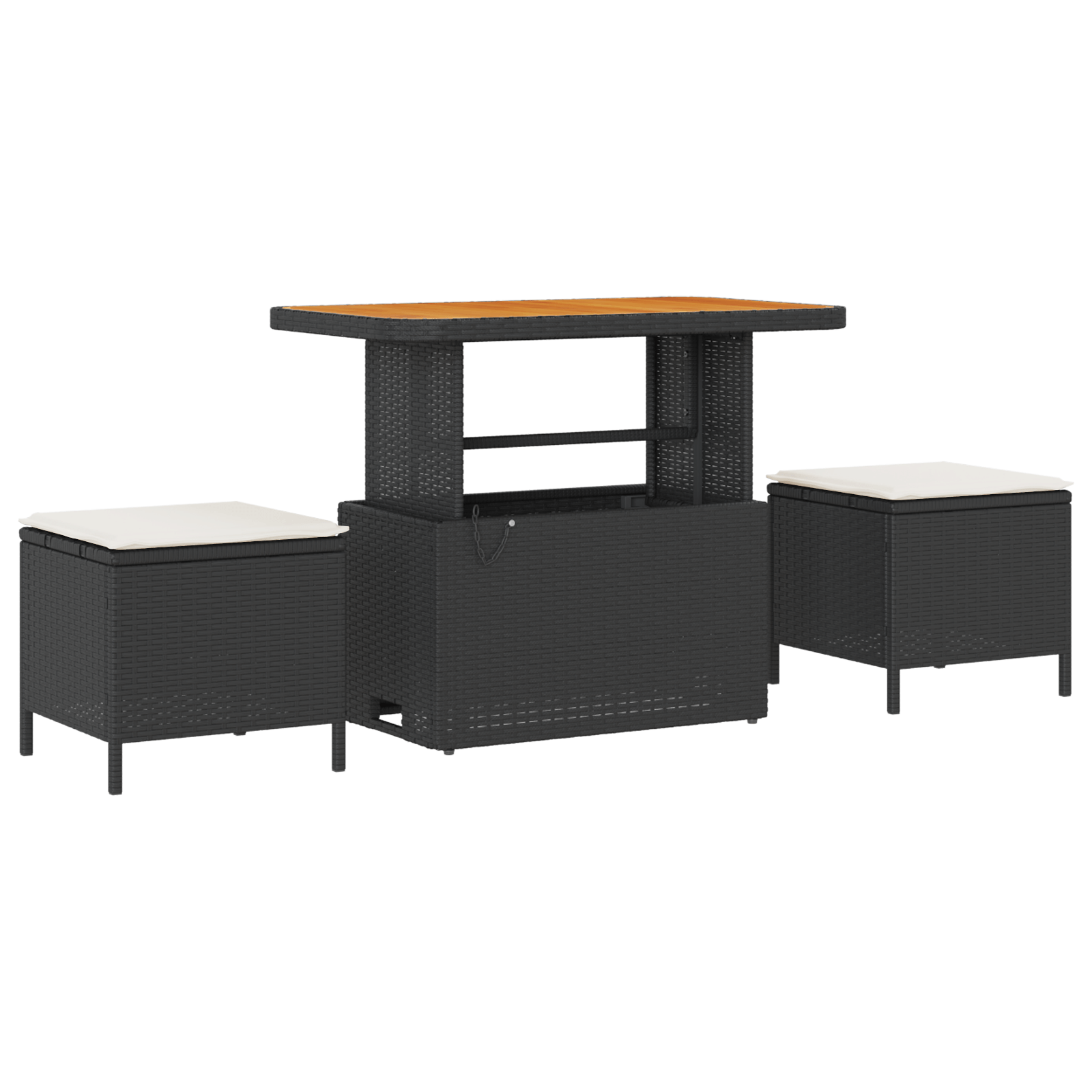 Set mobilier gradina, 3 piese, perne negre, poliratan & acacia — imaginea 2